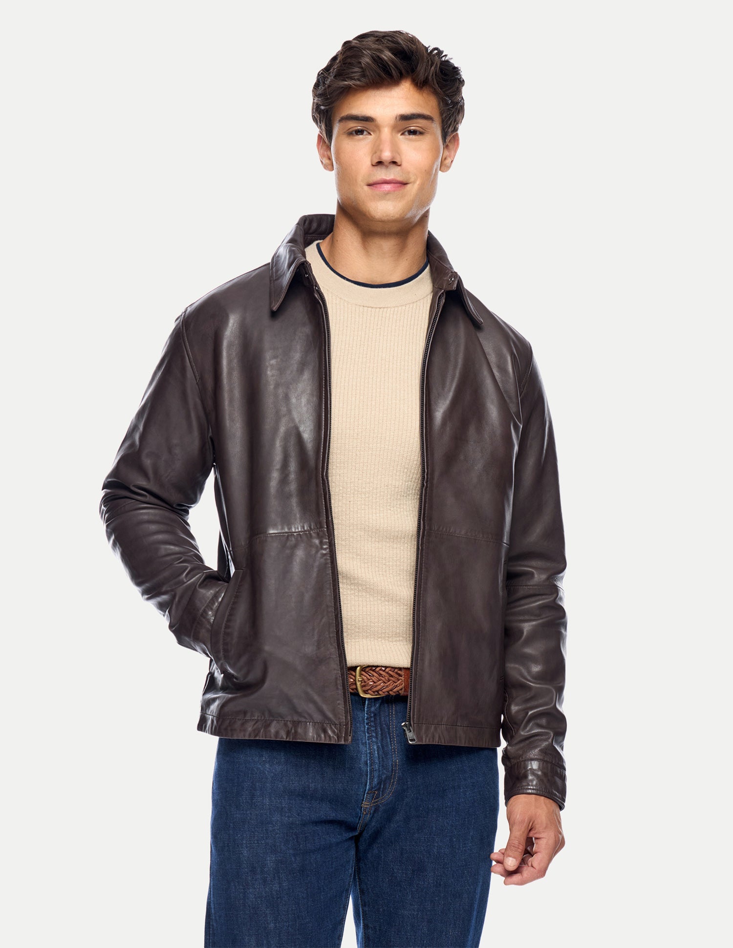Solid Regular Fit Leather Jacket Dark Brown - U.S. Polo Assn. India | Large