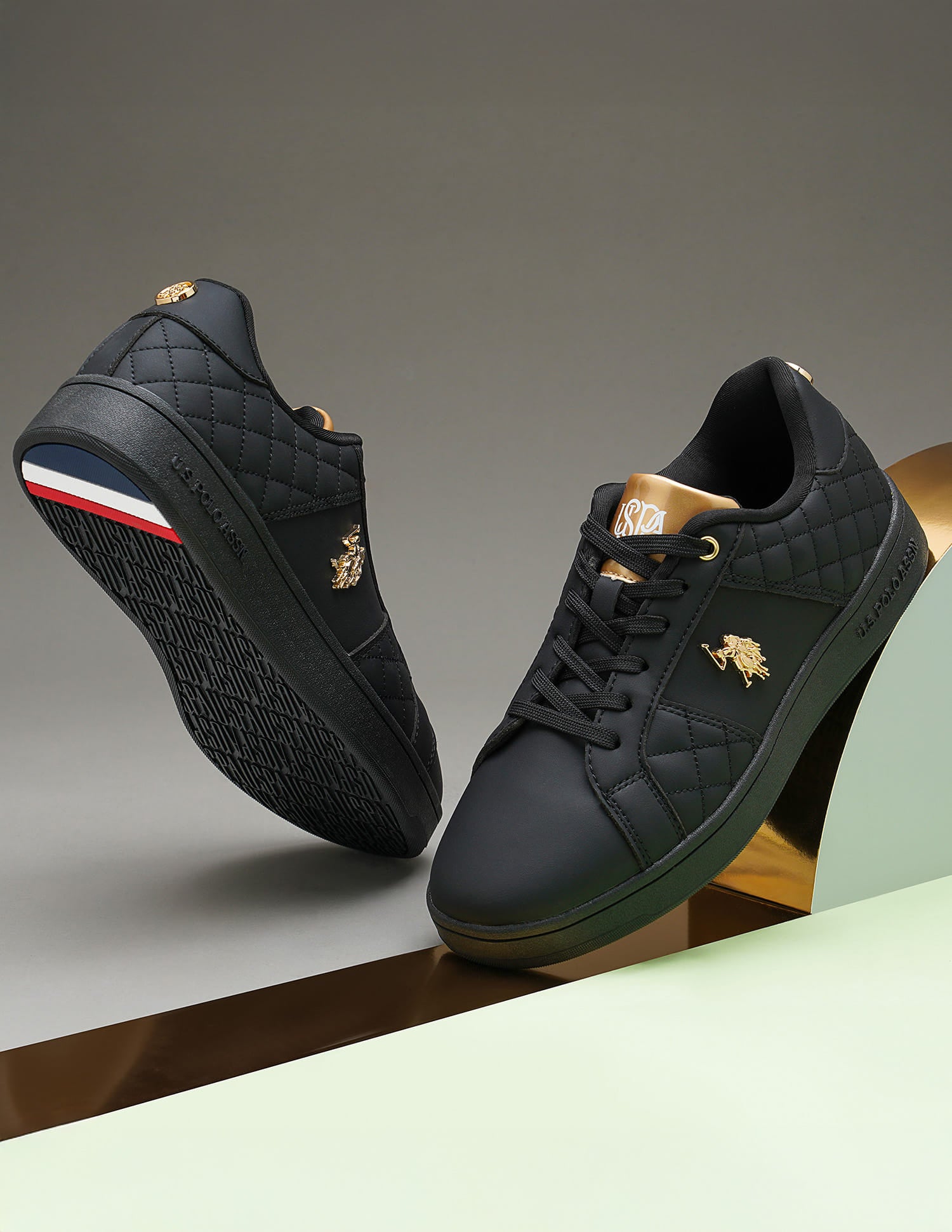 Simone 3.0 Black Quilting Detail Sneakers Shoes Black - U.S. Polo Assn. India | Large