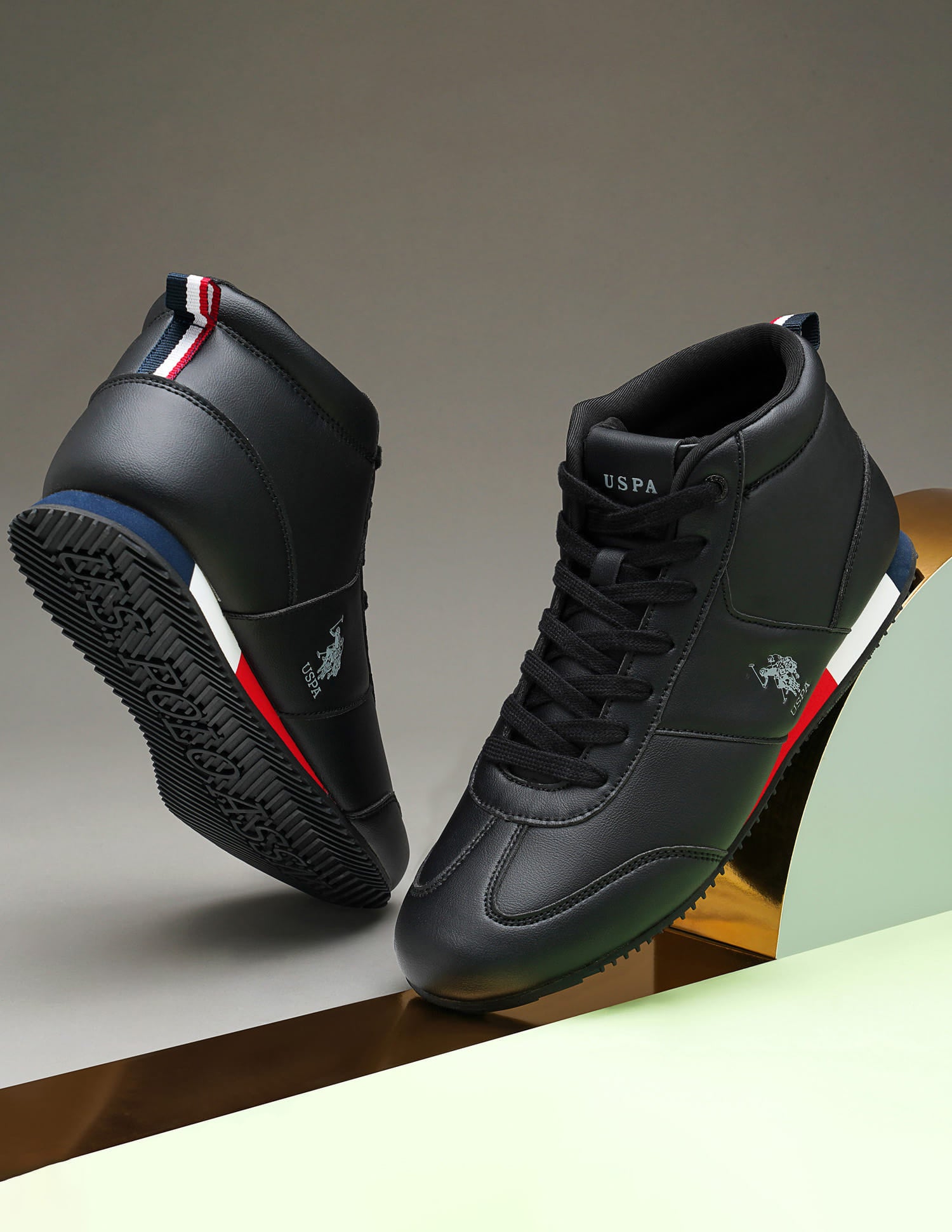 Men Rentso Black Retro Mid Top  Sneakers Black - U.S. Polo Assn. India | Large