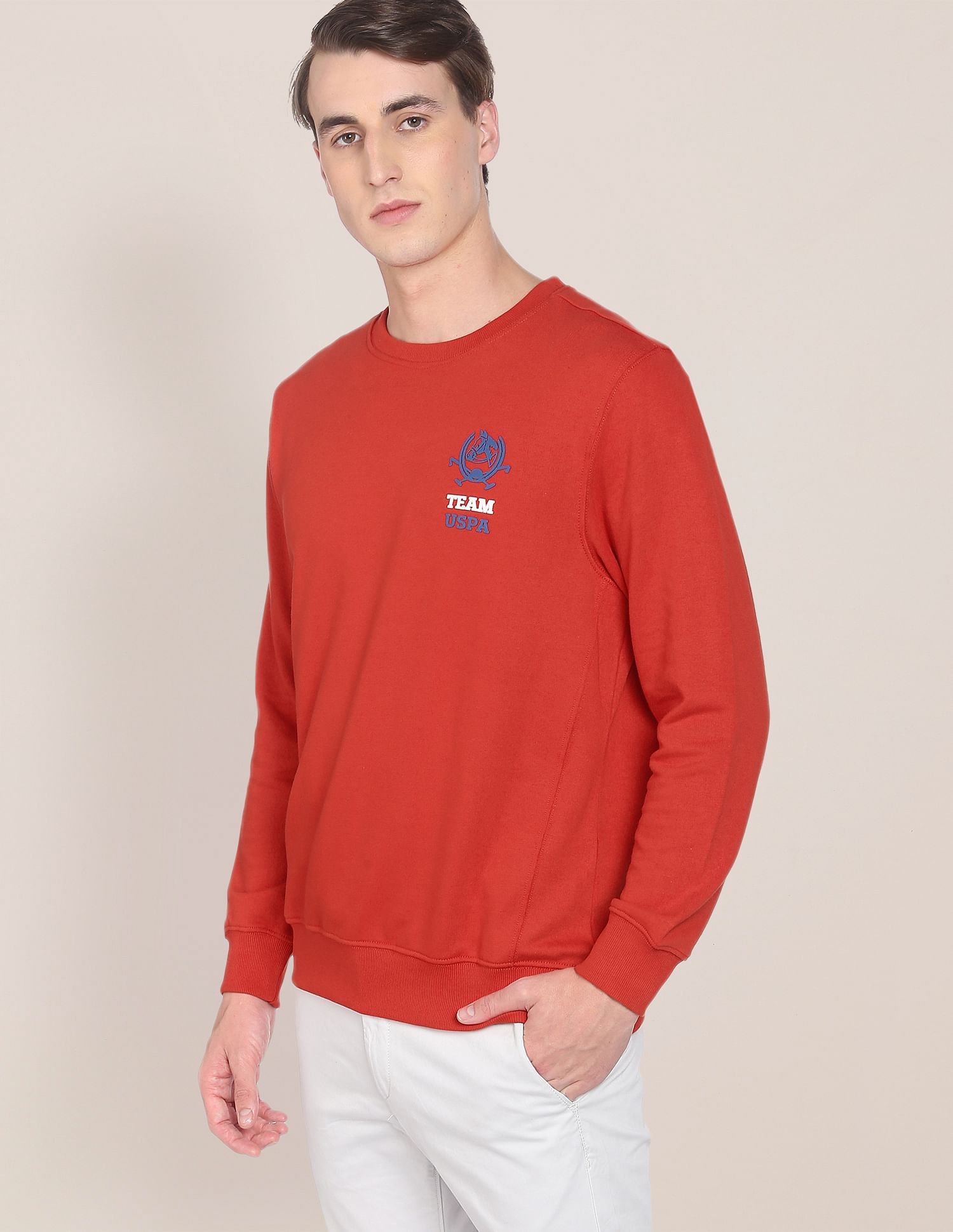 Crew Neck Solid Sweatshirt Red - U.S. POLO ASSN. | Large