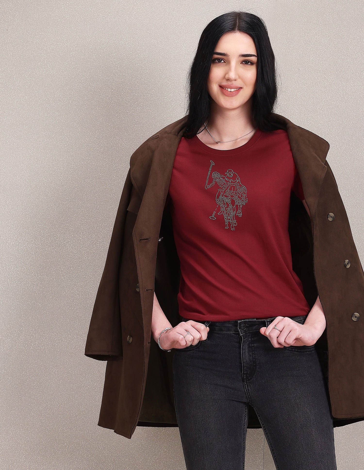 Crew Neck Embellished Logo T-Shirt