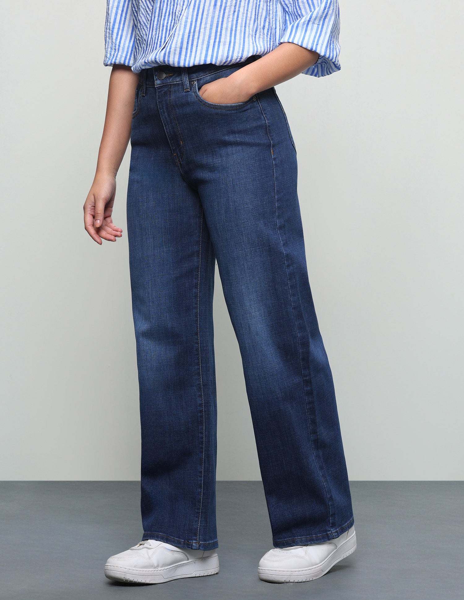 High Rise Wide Leg Fit Jeans Dark Blue - U.S. Polo Assn. India | Large
