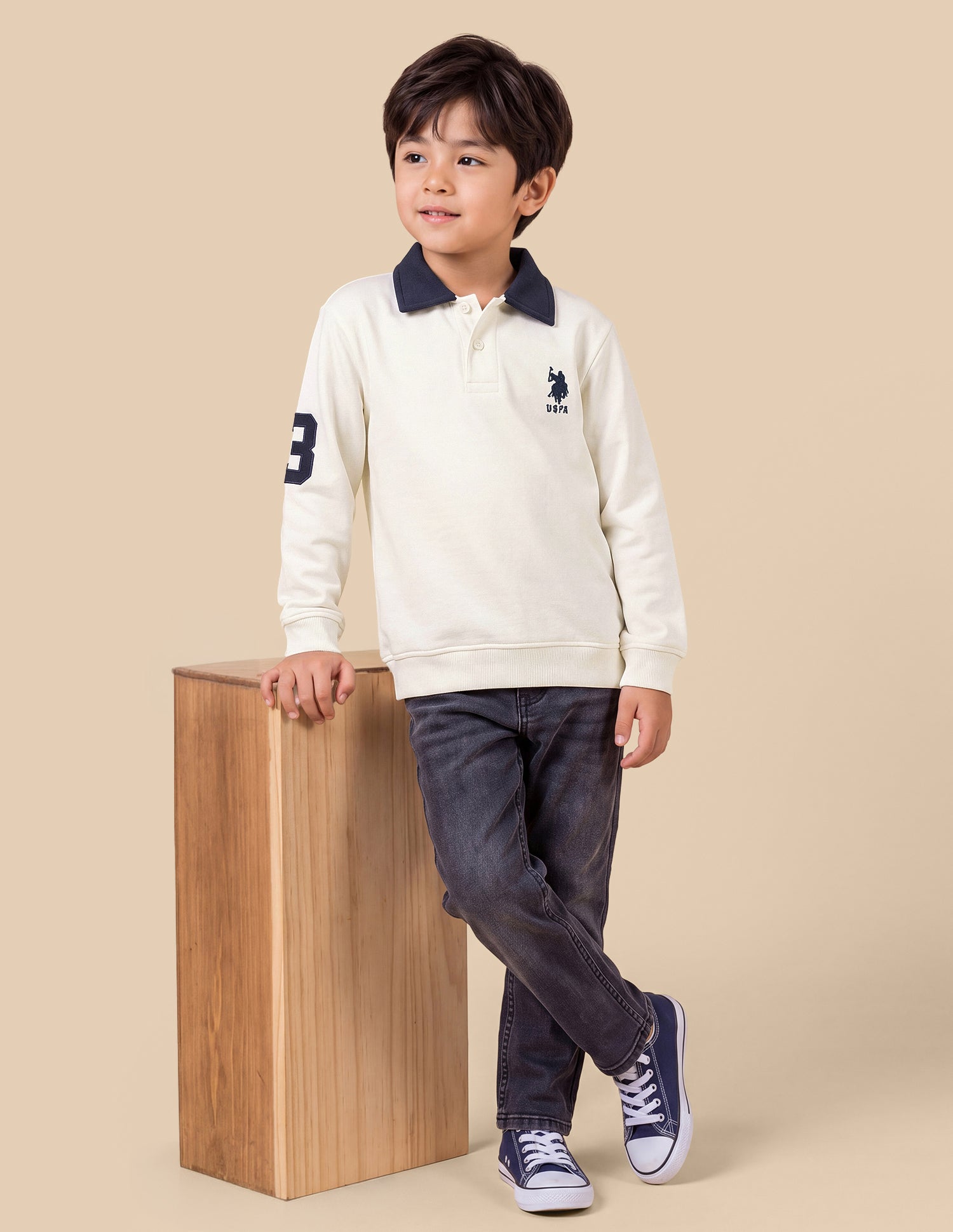 Solid Regular Fit Sweatshirt Off White - U.S. Polo Assn. India | Large