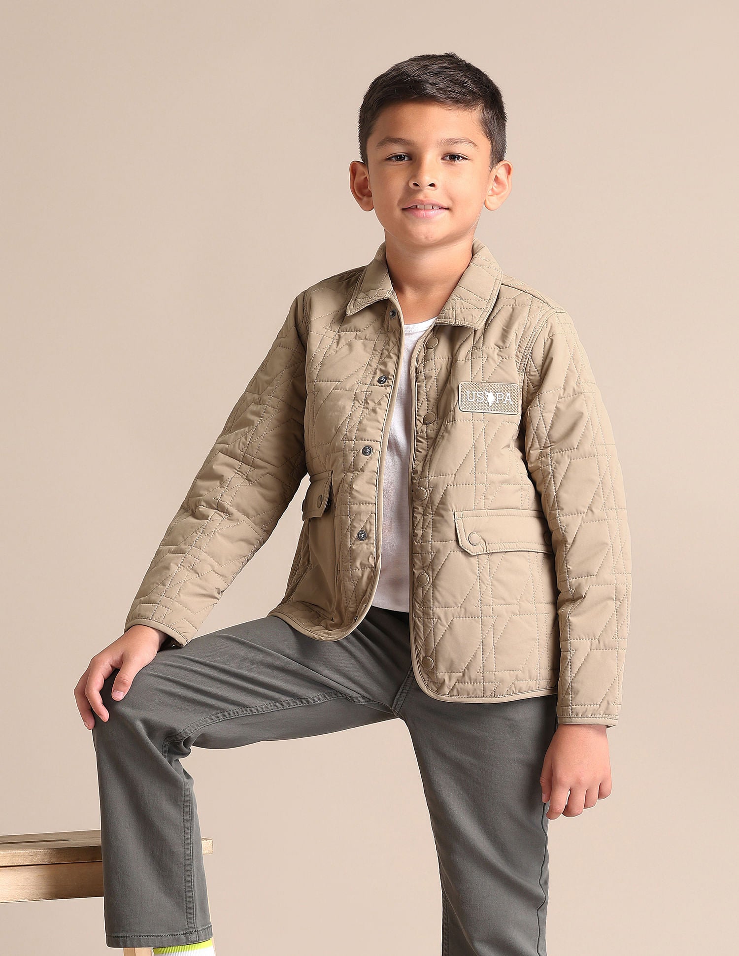 Boys Solid Spread Collar Jacket
