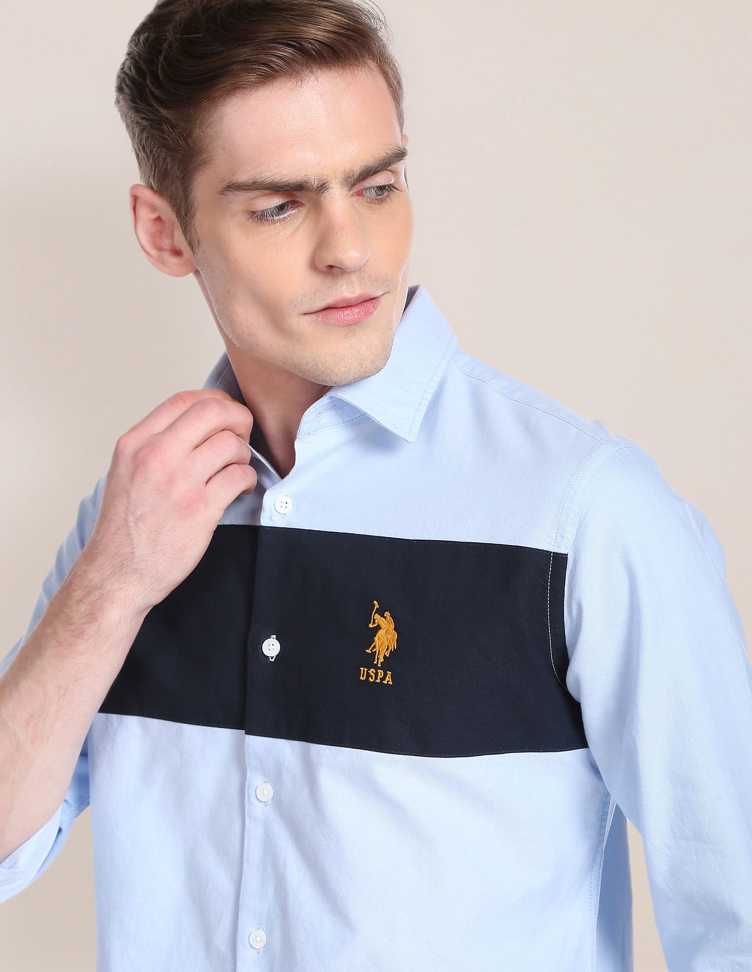 Cut And Sew Oxford Shirt Blue - U.S. Polo Assn. India | Large