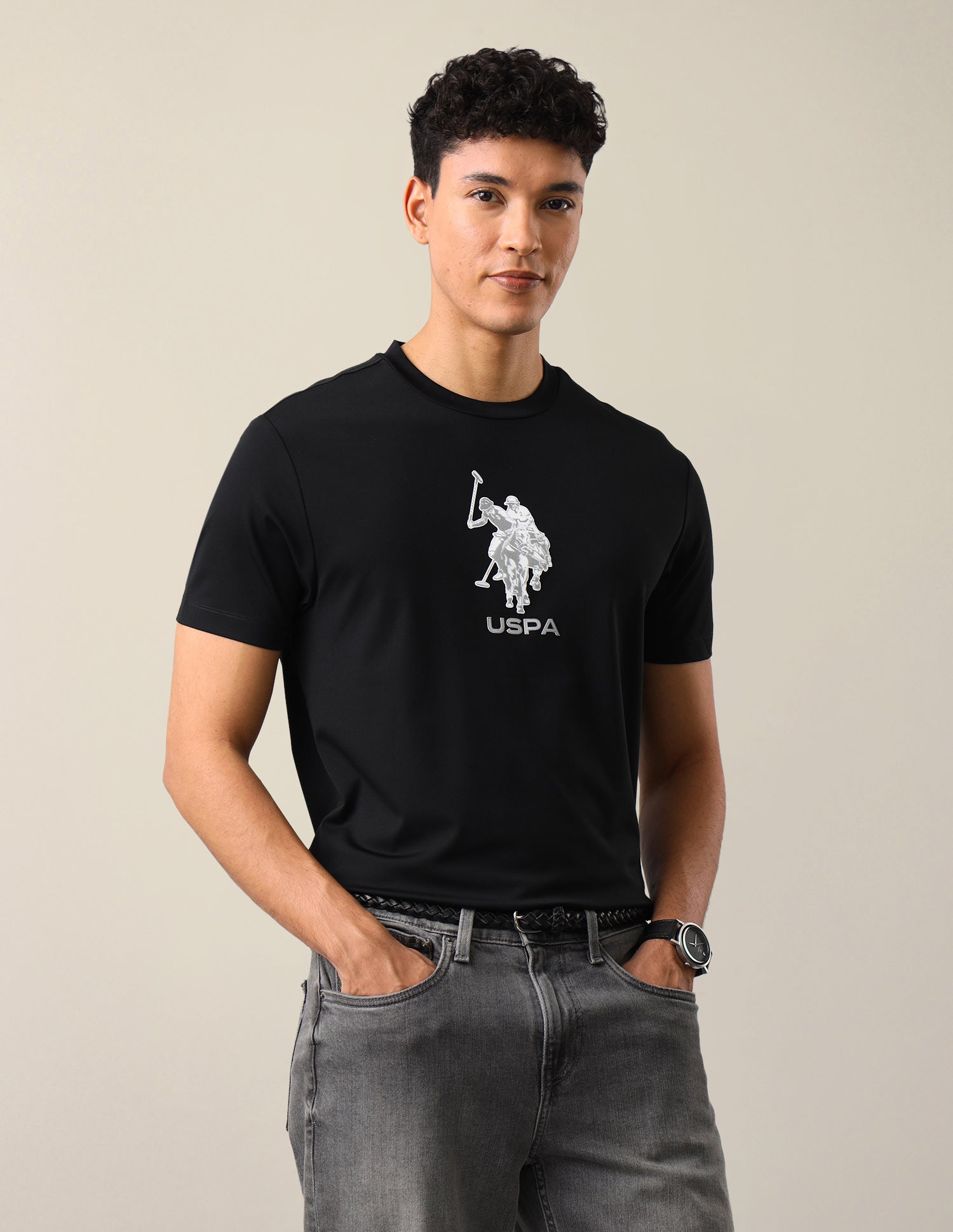 Brand Printed Slim Fit T-Shirt Black - U.S. Polo Assn. India | Large