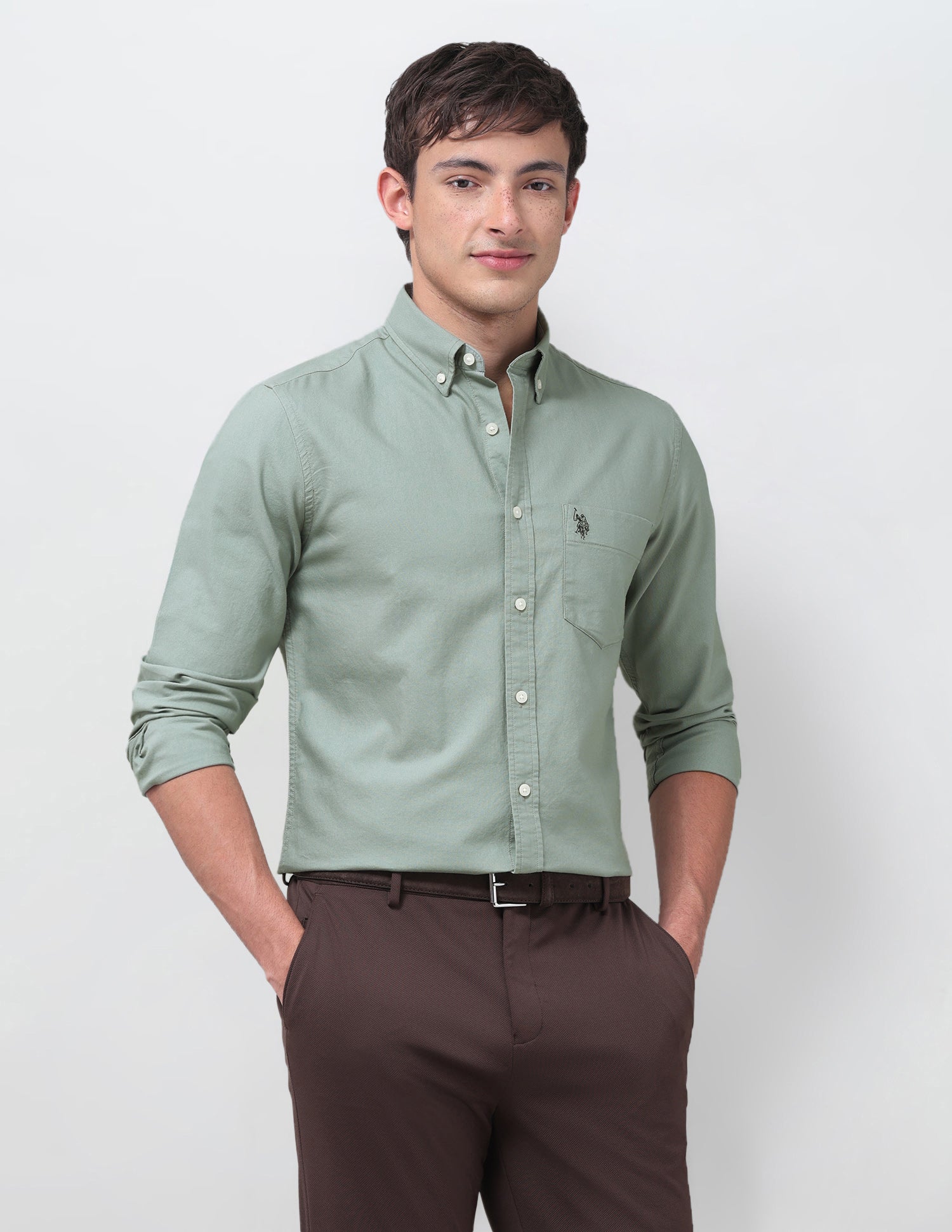 Tailored Fit Oxford Shirt Green - U.S. Polo Assn. India | Large