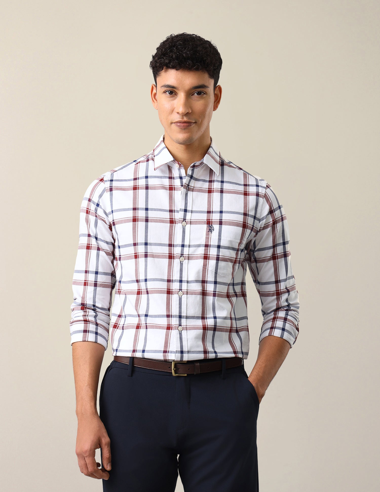 Grid Tattersall Checked Tailored Fit Shirt Red - U.S. Polo Assn. India | Large