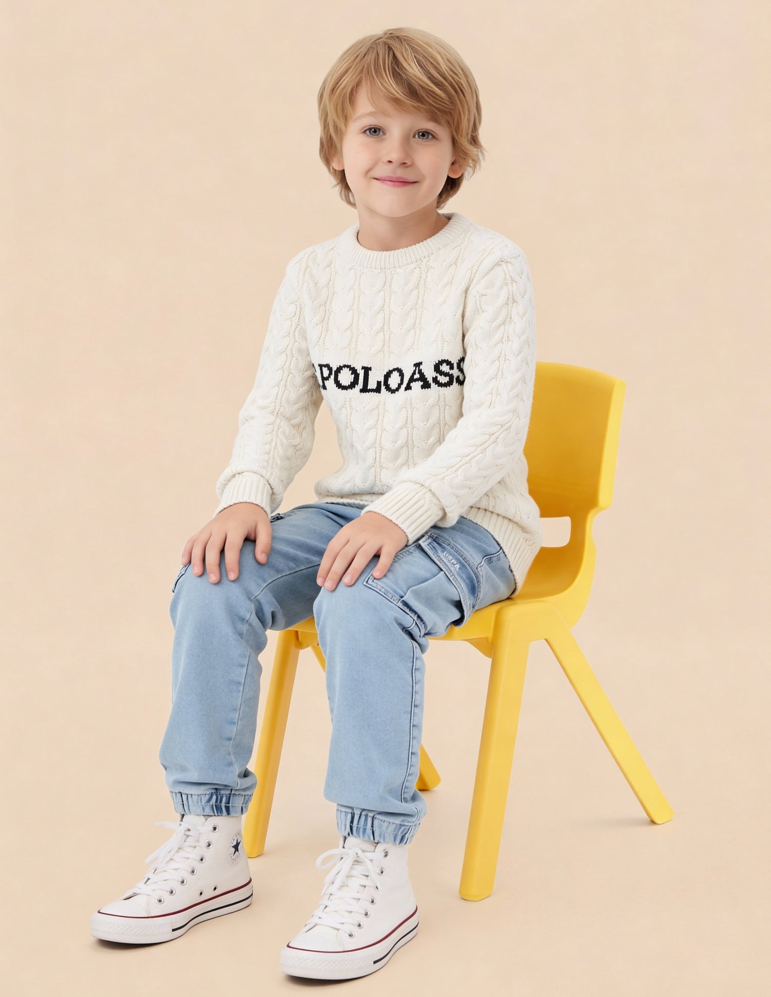 Boys Cable Knit Logo Regular Fit Sweater