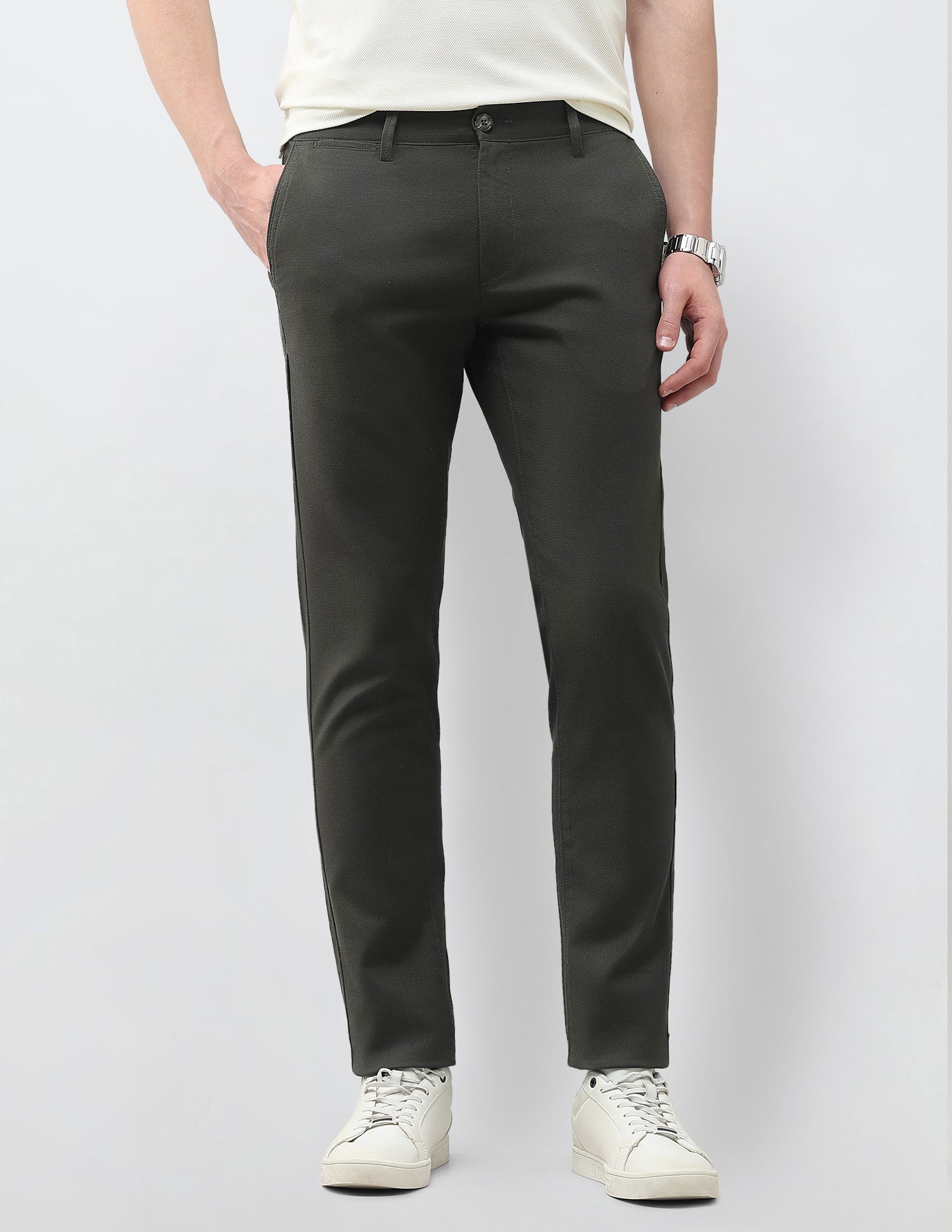 Austin Slim Fit Textured Trousers Dark Olive - U.S. Polo Assn. India | Large