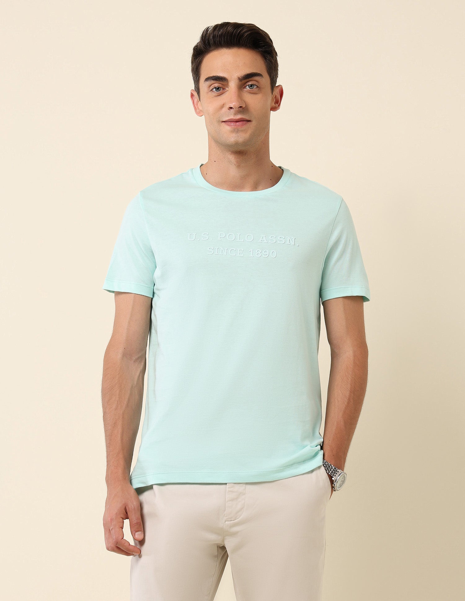 Slim Fit Brand Embossed T- Shirt Light Green - U.S. Polo Assn. India | Large