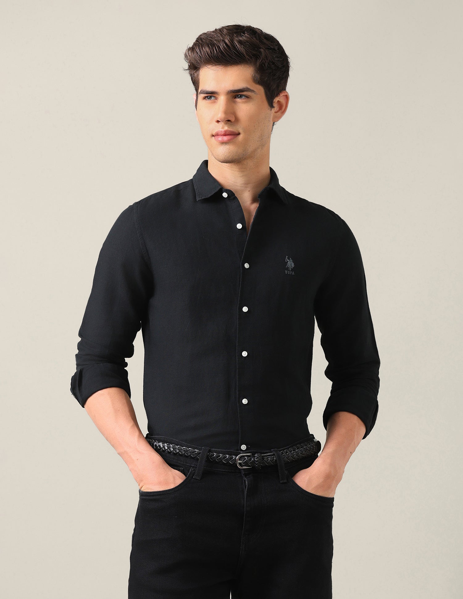 Solid Regular Fit Shirt Black - U.S. Polo Assn. India | Large