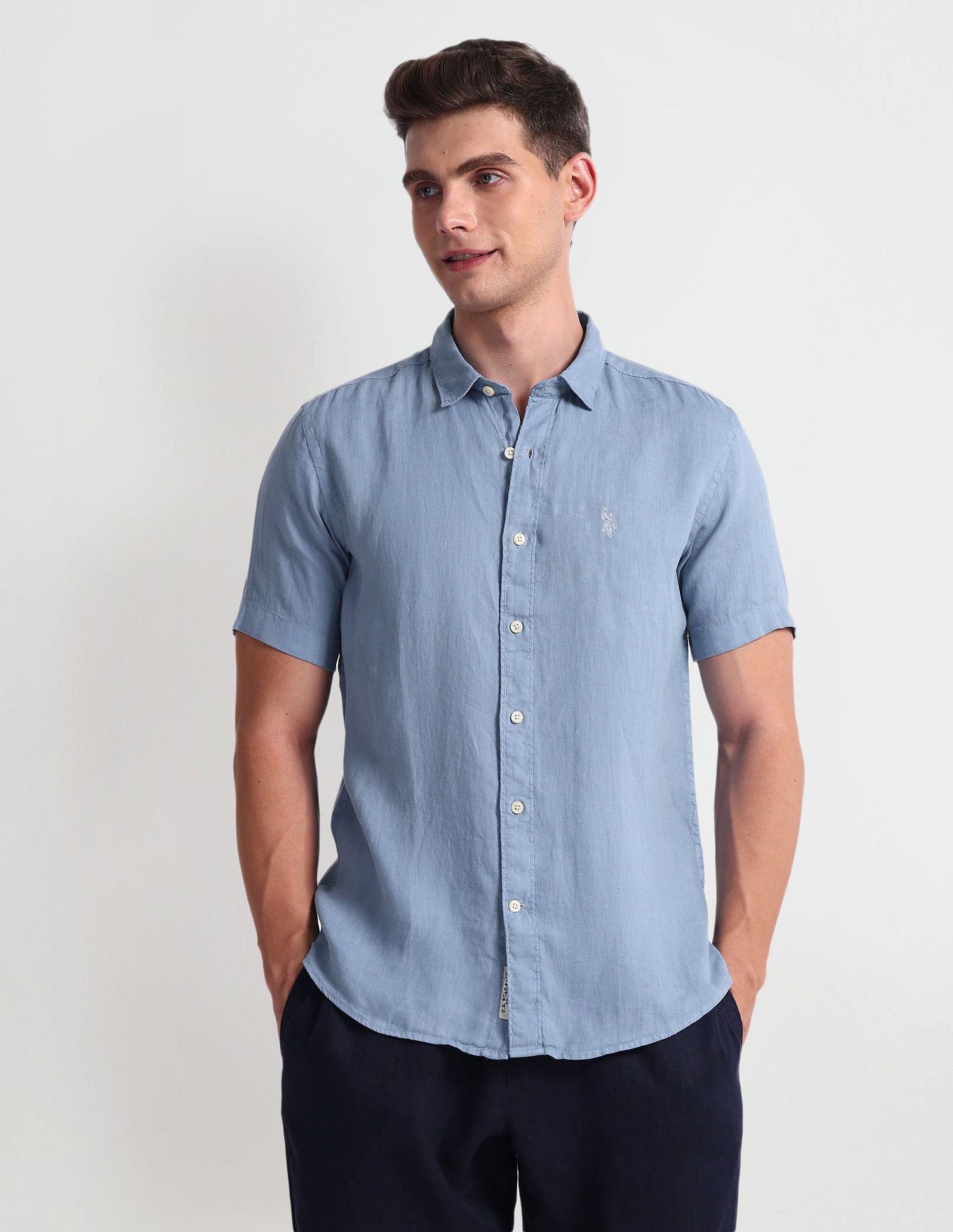 Slim Fit Solid Shirt Light Blue - U.S. Polo Assn. India | Large