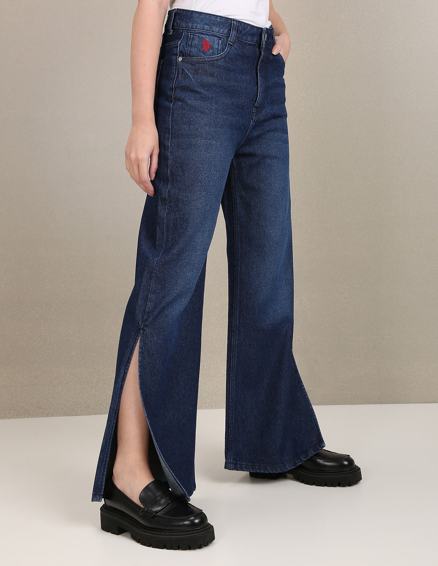Slit Hem Flared Jeans Dark Blue - U.S. Polo Assn. India | Large