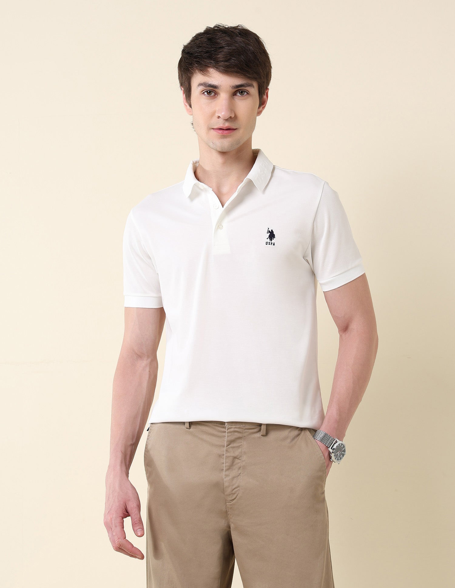 Solid Pure Cotton Core Polo Shirt White - U.S. Polo Assn. India | Large