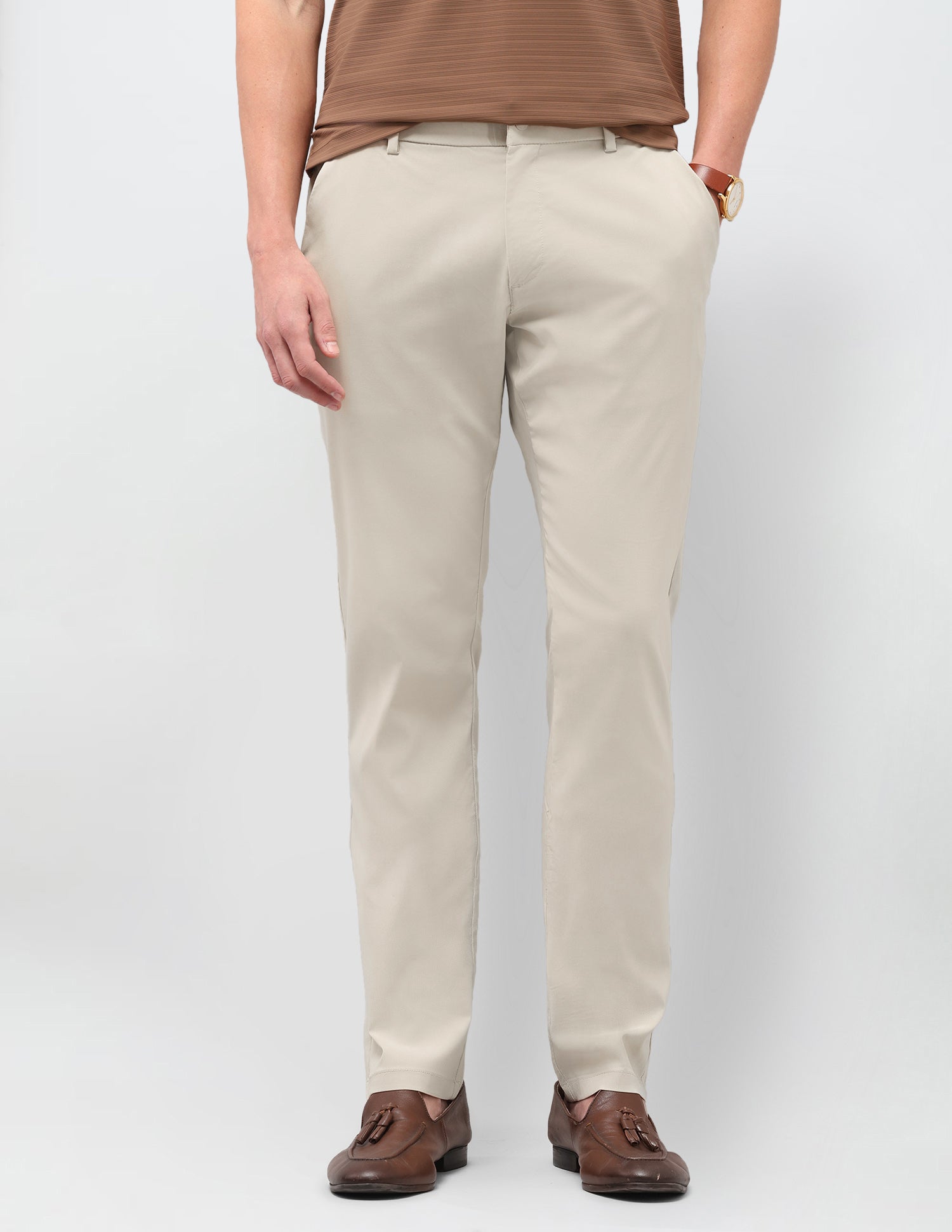 Satin Austin Slim Fit Trousers Beige - U.S. Polo Assn. India | Large