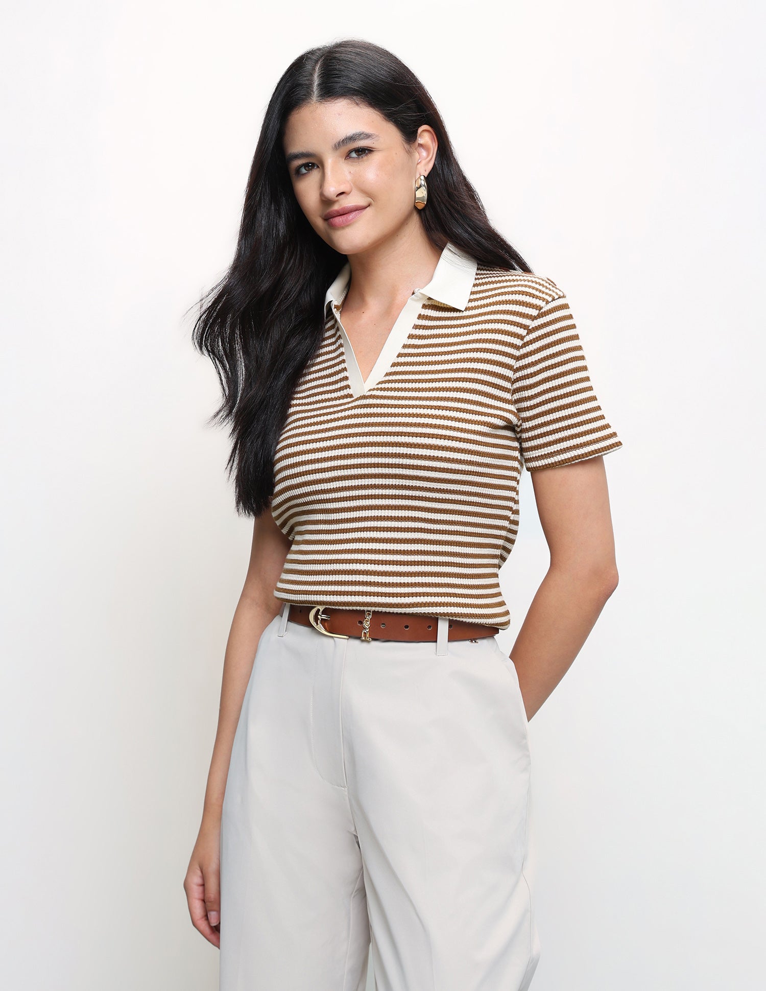 Horizontal Striped Relaxed Fit Polo Shirt Beige - U.S. Polo Assn. India | Large