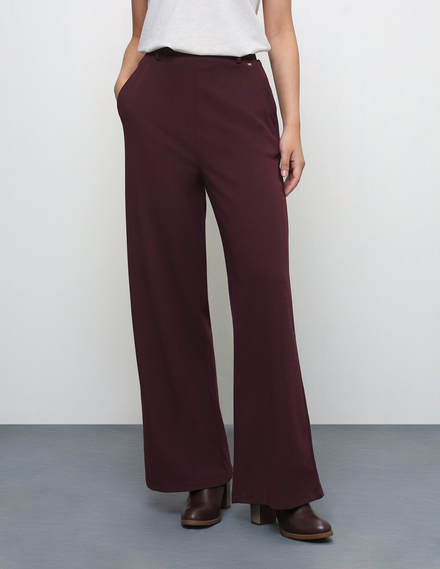 Wide Leg Fit High Rise Trousers Purple - U.S. Polo Assn. India | Large