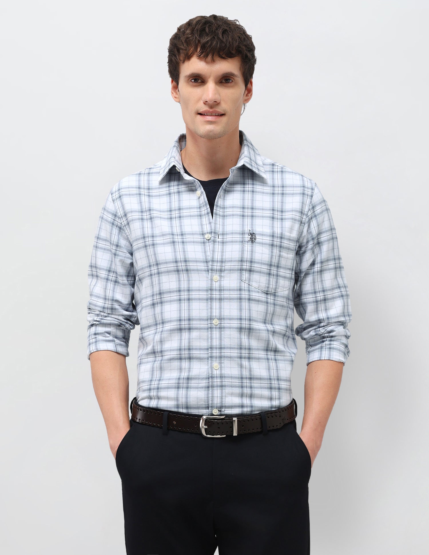Tartan Checked Oxford Shirt Grey - U.S. Polo Assn. India | Large
