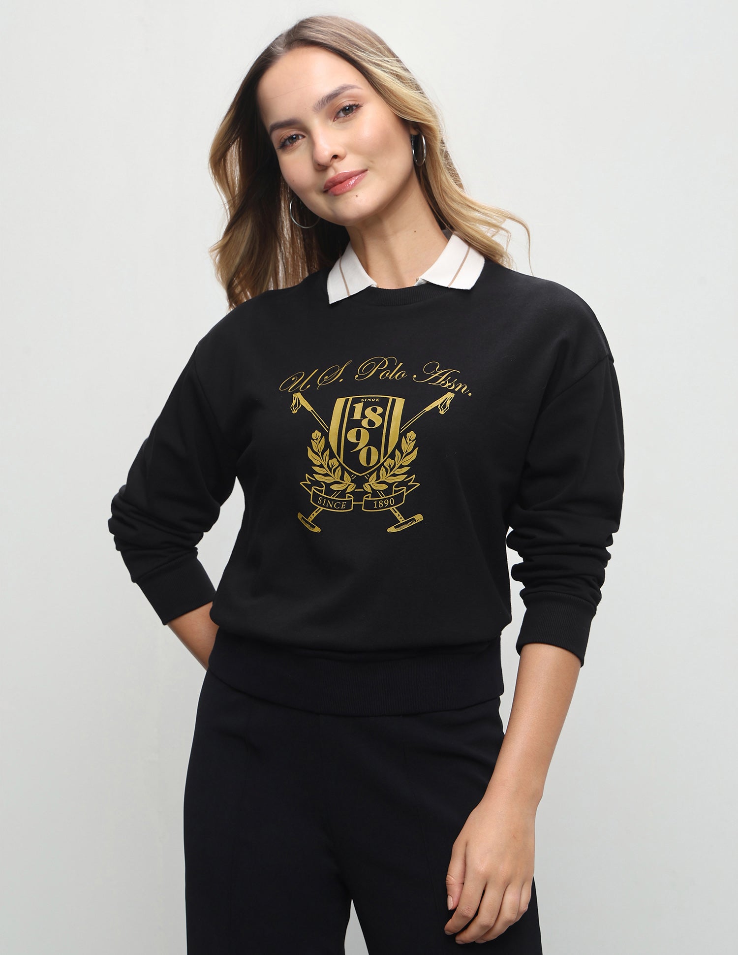 Graphic Brand Pritned Relaxed Fit Sweatshirt Black - U.S. Polo Assn. India | Large