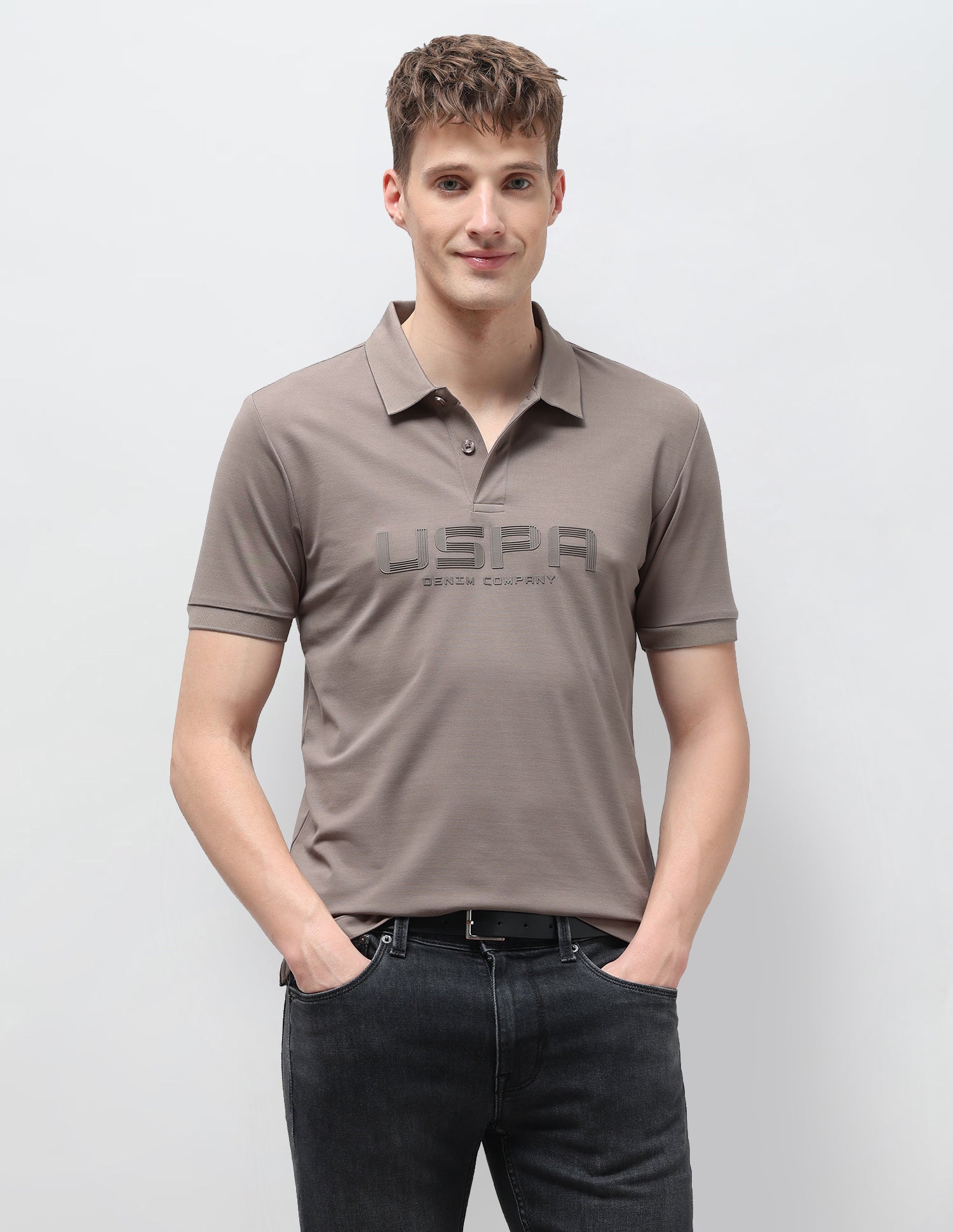 Brand Embossed Muscle Fit Polo Shirt Light Khaki - U.S. Polo Assn. India | Large