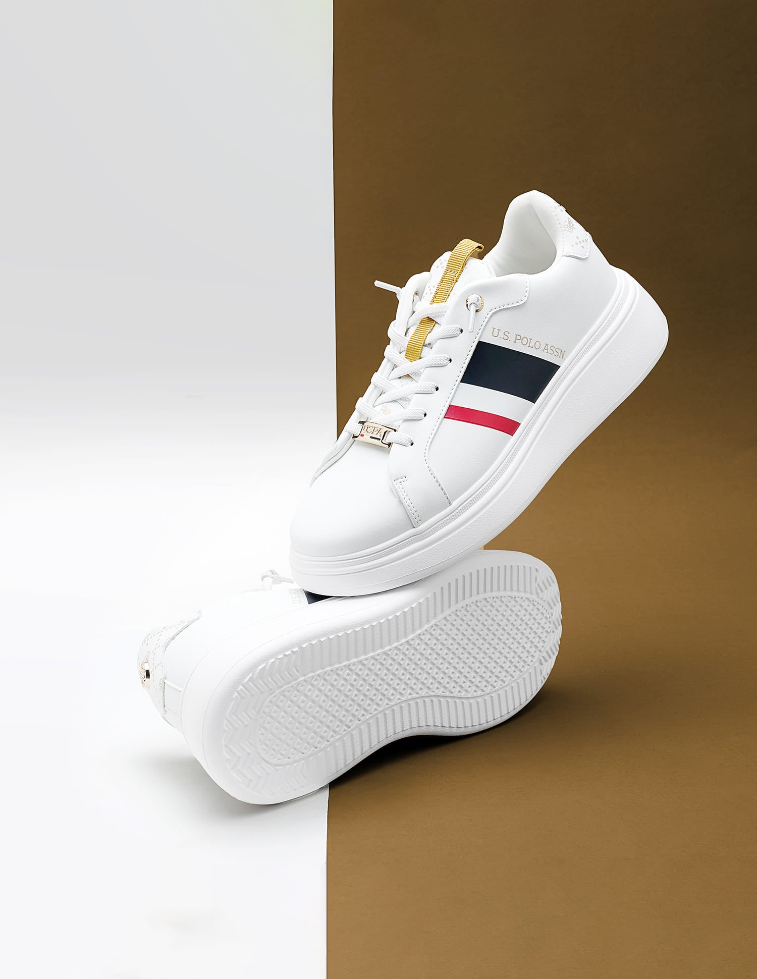 Women Brand Stripe Clara Sneakers Off White - U.S. Polo Assn. India | Large