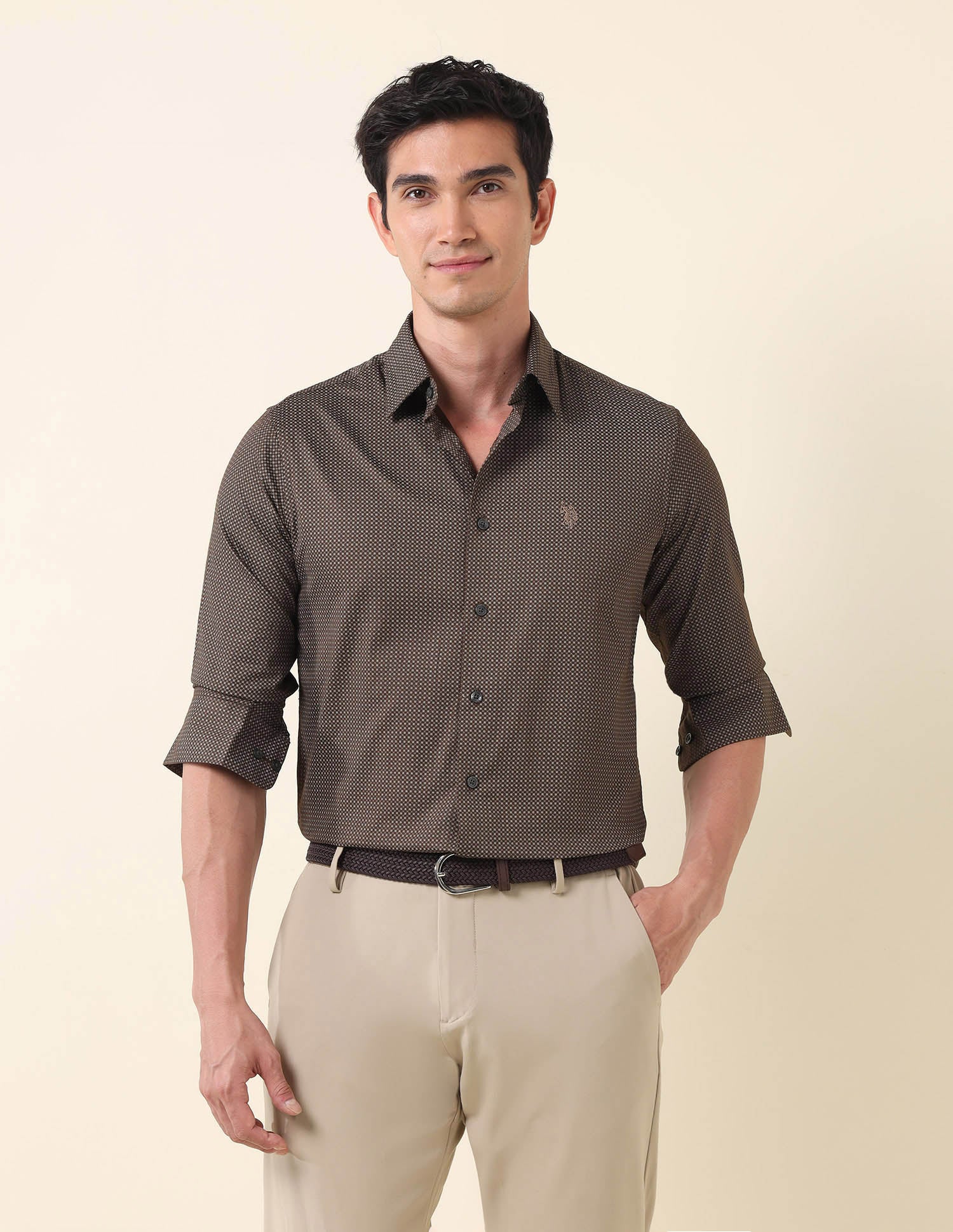 Geometric Printed Pure Cotton Shirt Brown - U.S. Polo Assn. India | Large