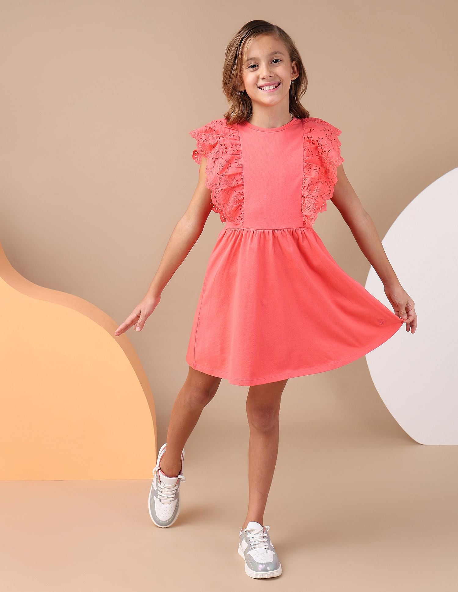 Girls Schiffli Fit And Flare Dress