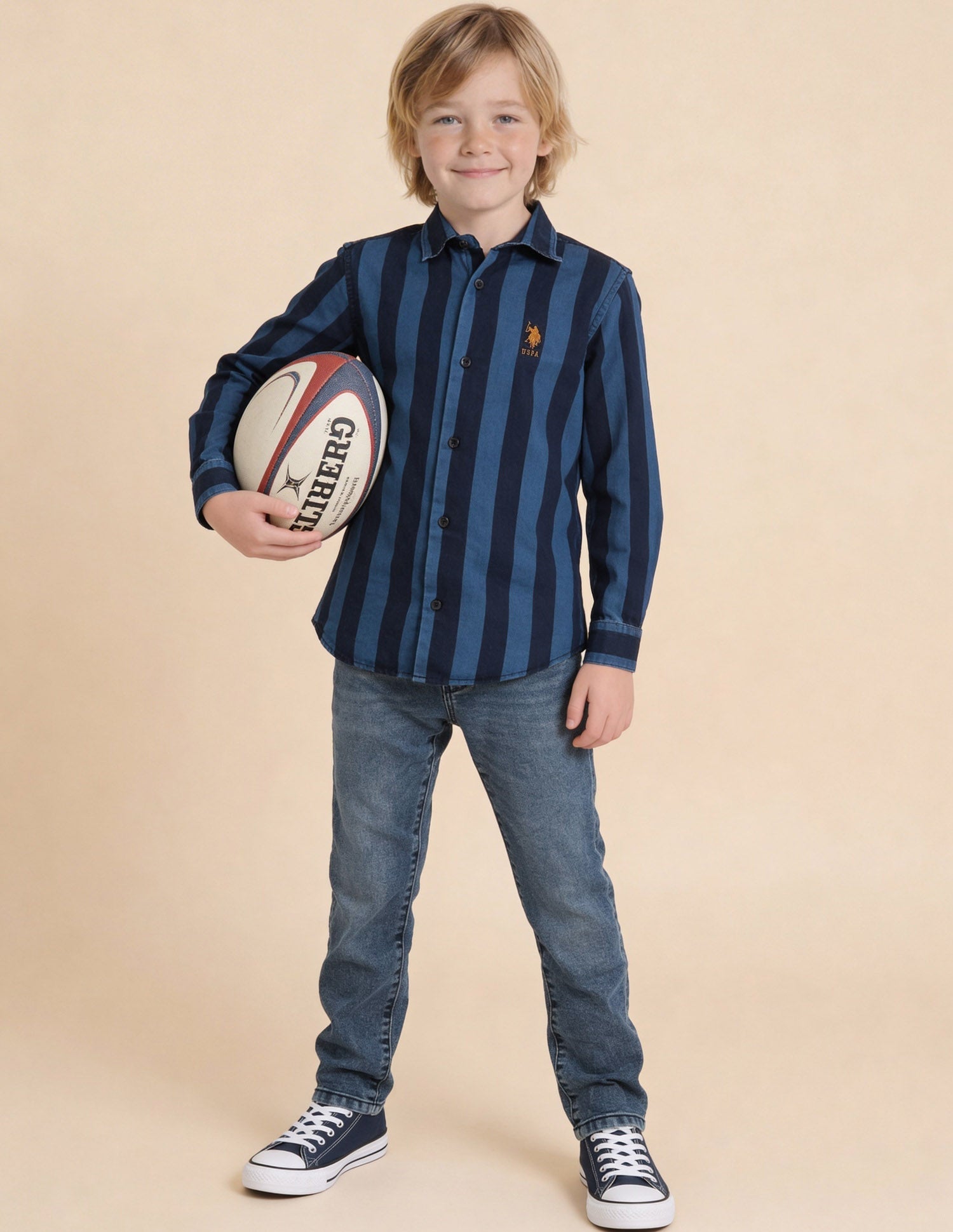 Vertical Striped Twill Weave Shirt Navy - U.S. Polo Assn. India | Large
