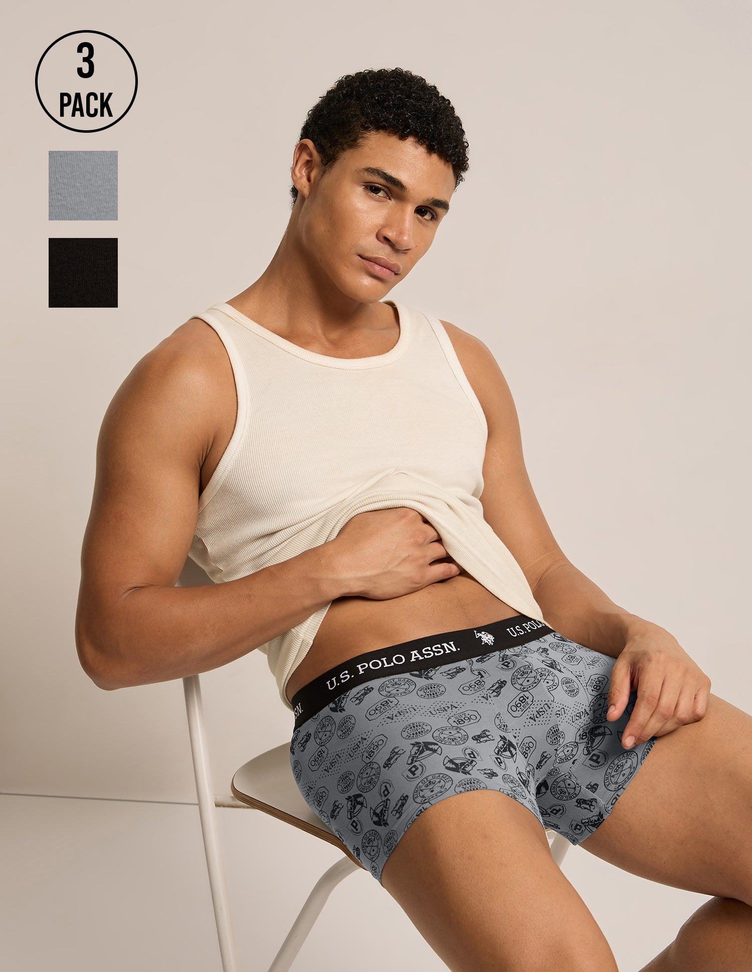 All Day Breathable OET26 Trunks - Pack of 3 Grey|Black|Grey - U.S. Polo Assn. India | Large