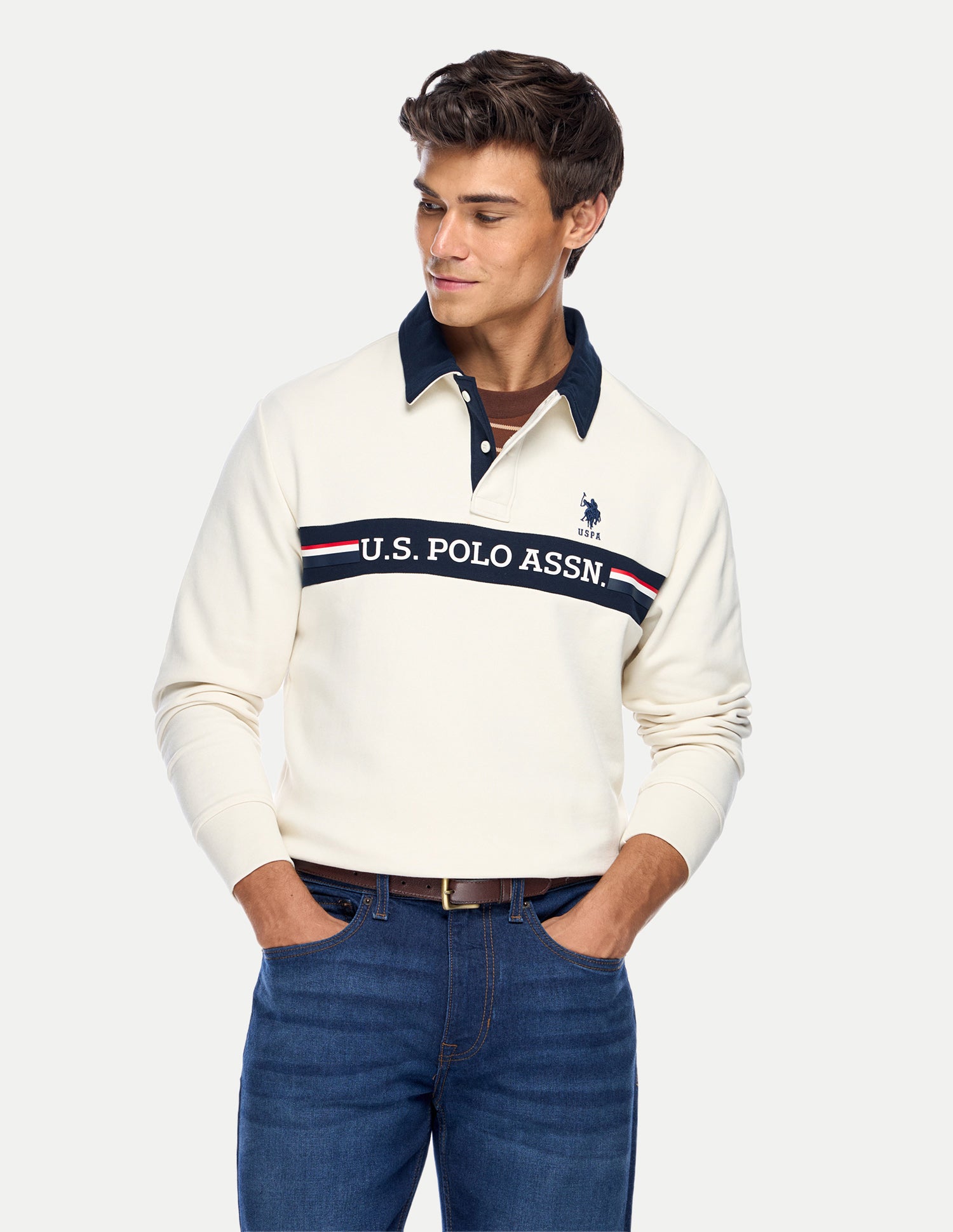 Brand Printed Regular Fit Sweatshirt Off White - U.S. Polo Assn. India | Large