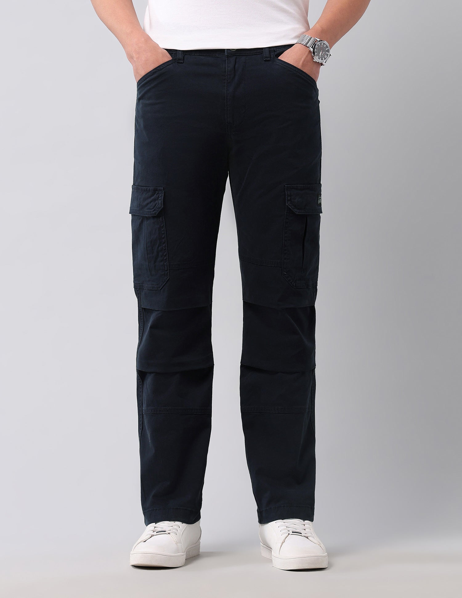 Straight Fit Pure Cotton Cargos Navy - U.S. Polo Assn. India | Large