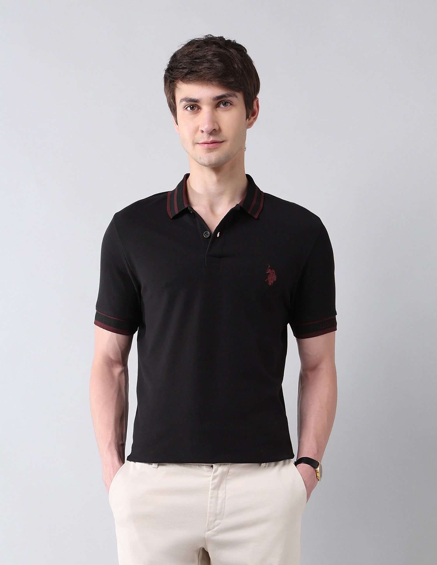 Solid Pure Cotton Black Label Polo Shirt Black - U.S. Polo Assn. India | Large