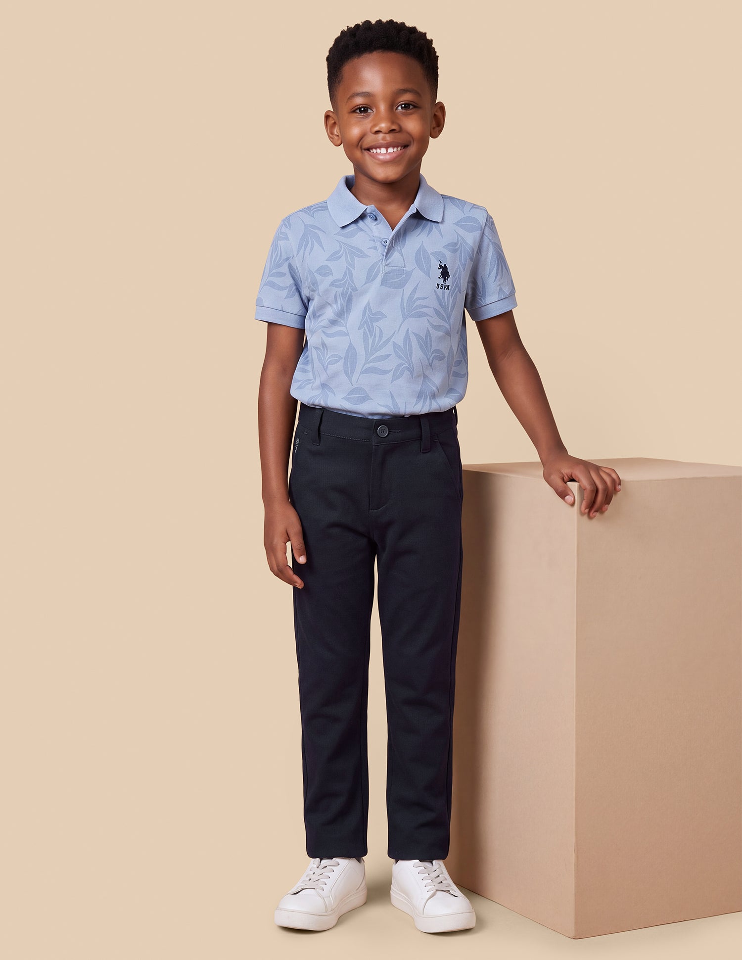 Solid Slim Fit Trousers Navy - U.S. Polo Assn. India | Large