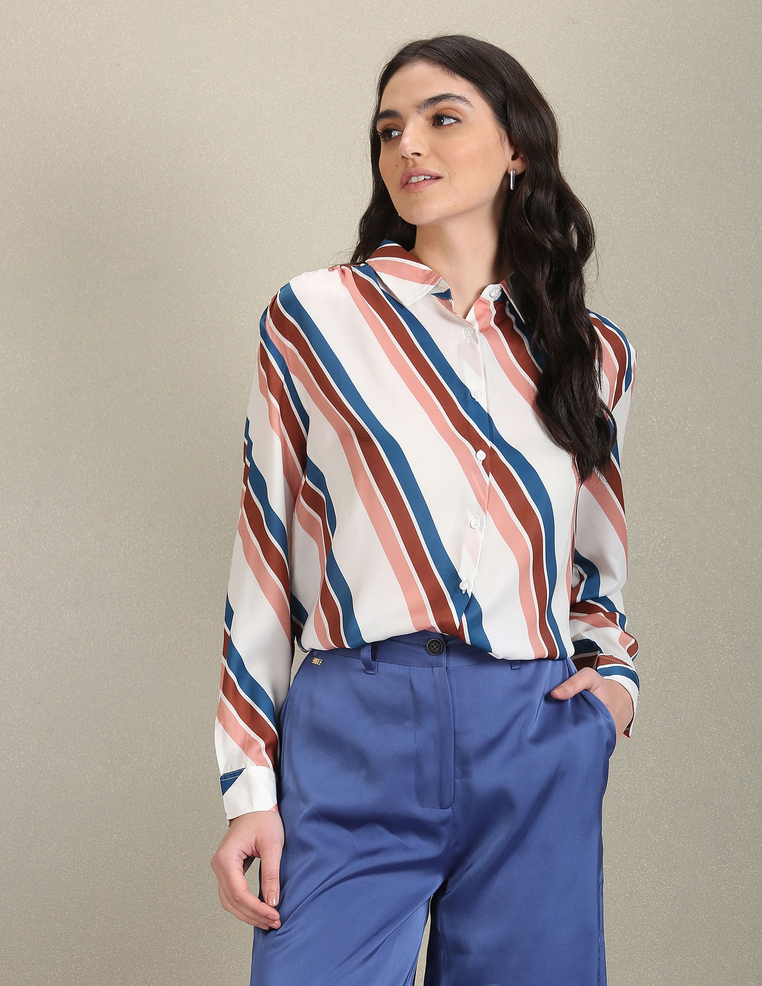 Spread Collar Diagonal Stripe Shirt White - U.S. Polo Assn. India | Large