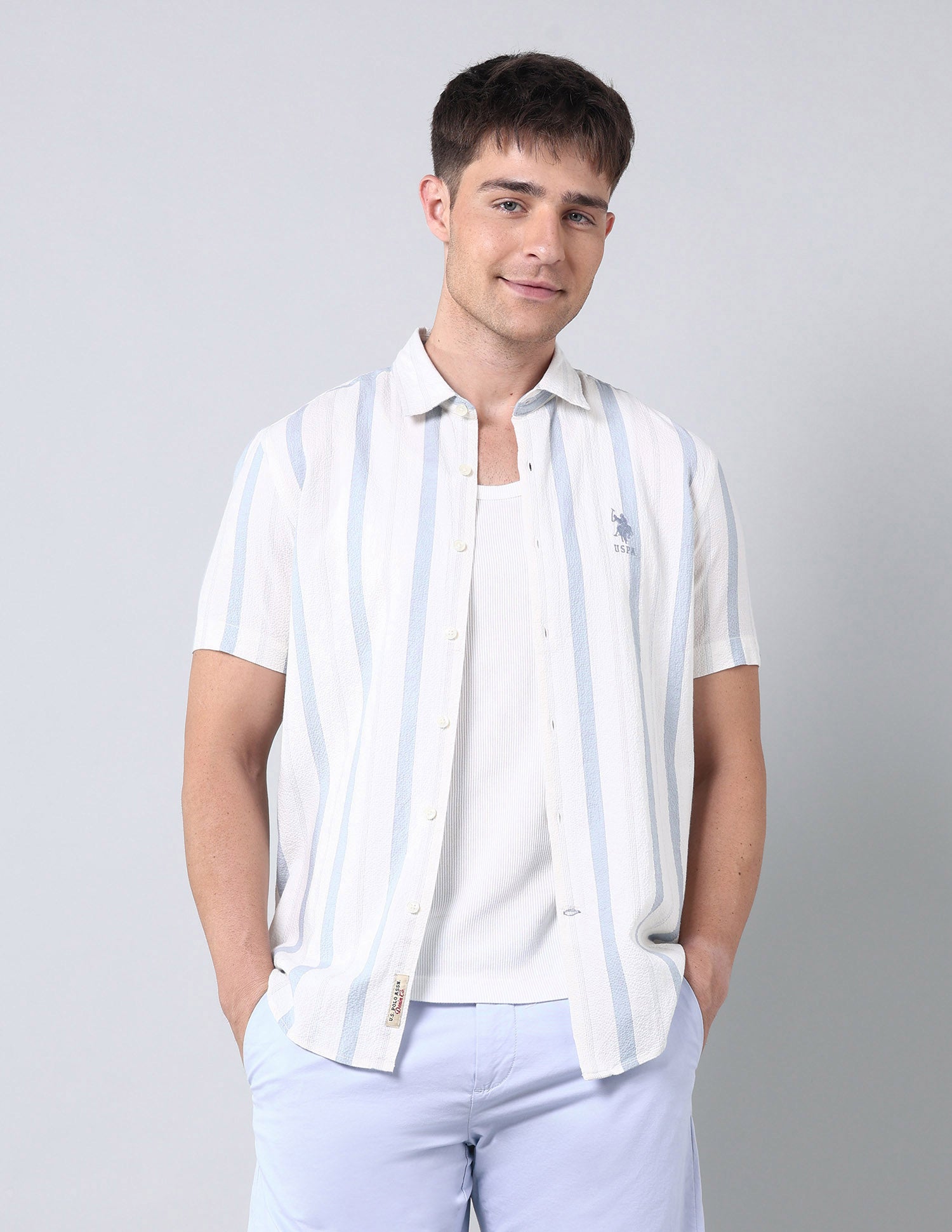 Vertical Striped Regular Fit Shirt Light Blue - U.S. Polo Assn. India | Large