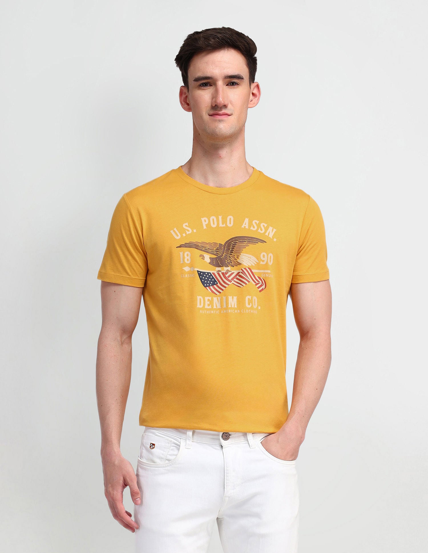 Round Neck Graphic Print T-Shirt Appricot - U.S. Polo Assn. India | Large