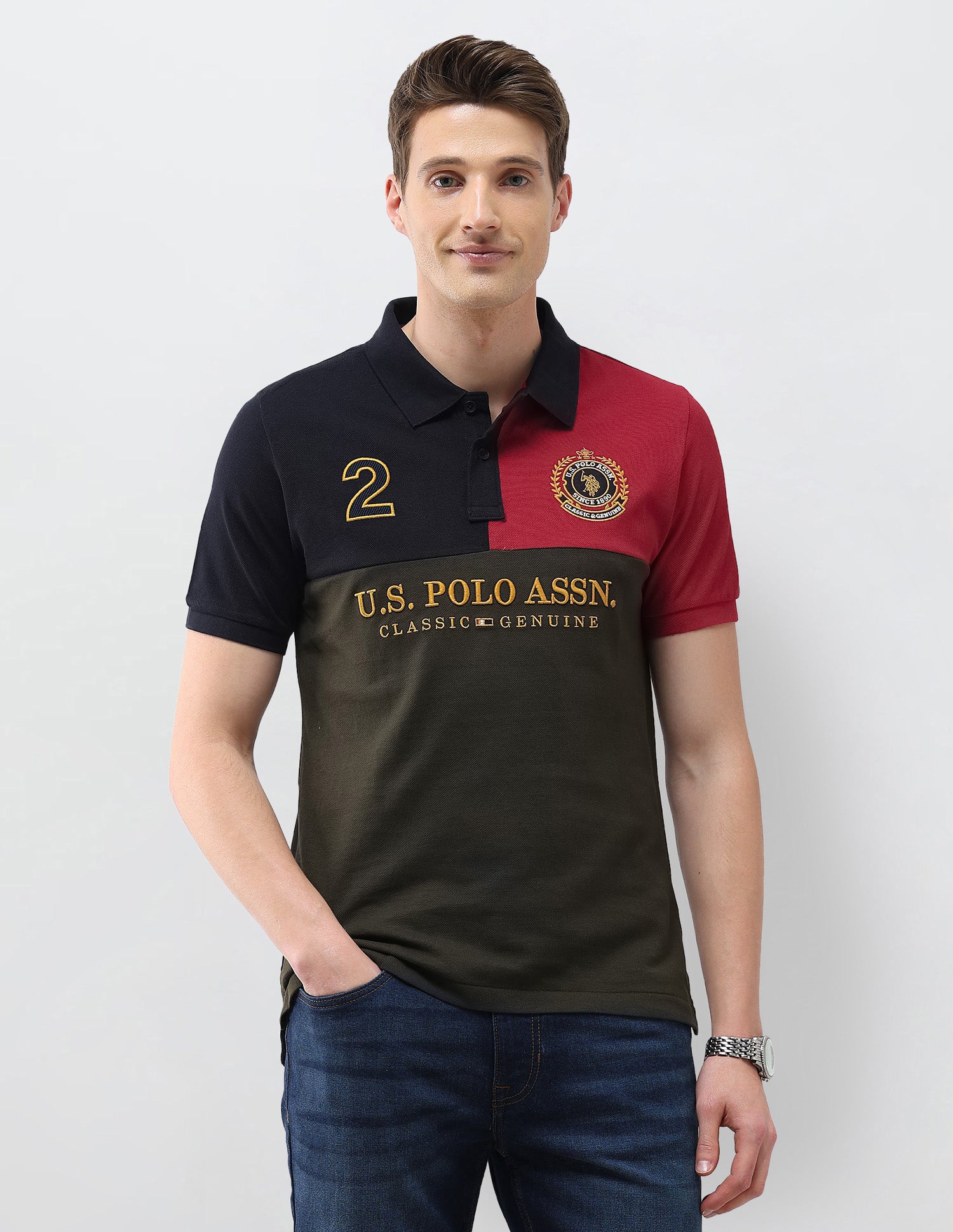 Colourblocked Brand Embroidered Slim Fit Polo Shirt
