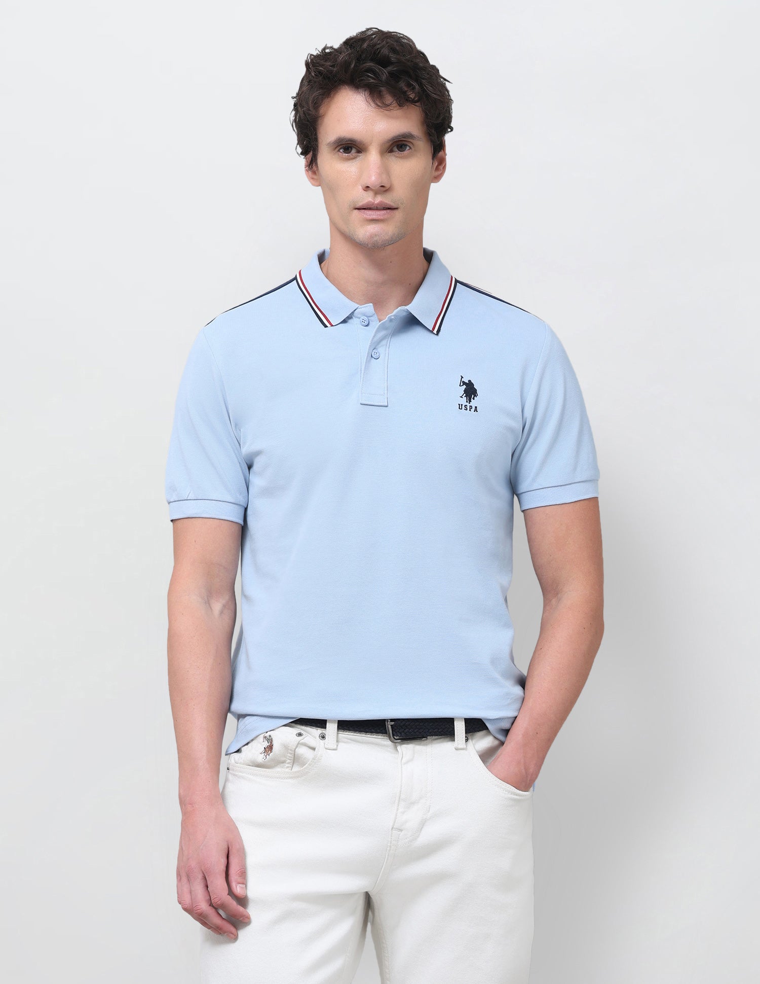 Solid Regular Fit Polo Shirt Light Blue - U.S. Polo Assn. India | Large
