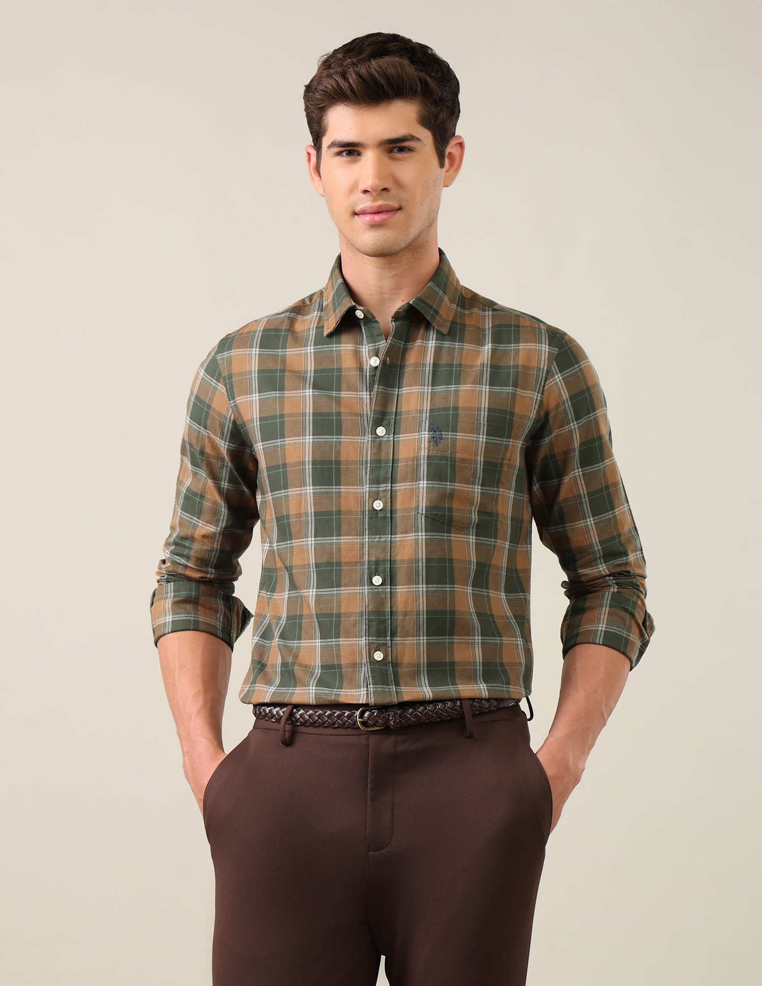 Twill Plaid Checked Shirt Green - U.S. Polo Assn. India | Large