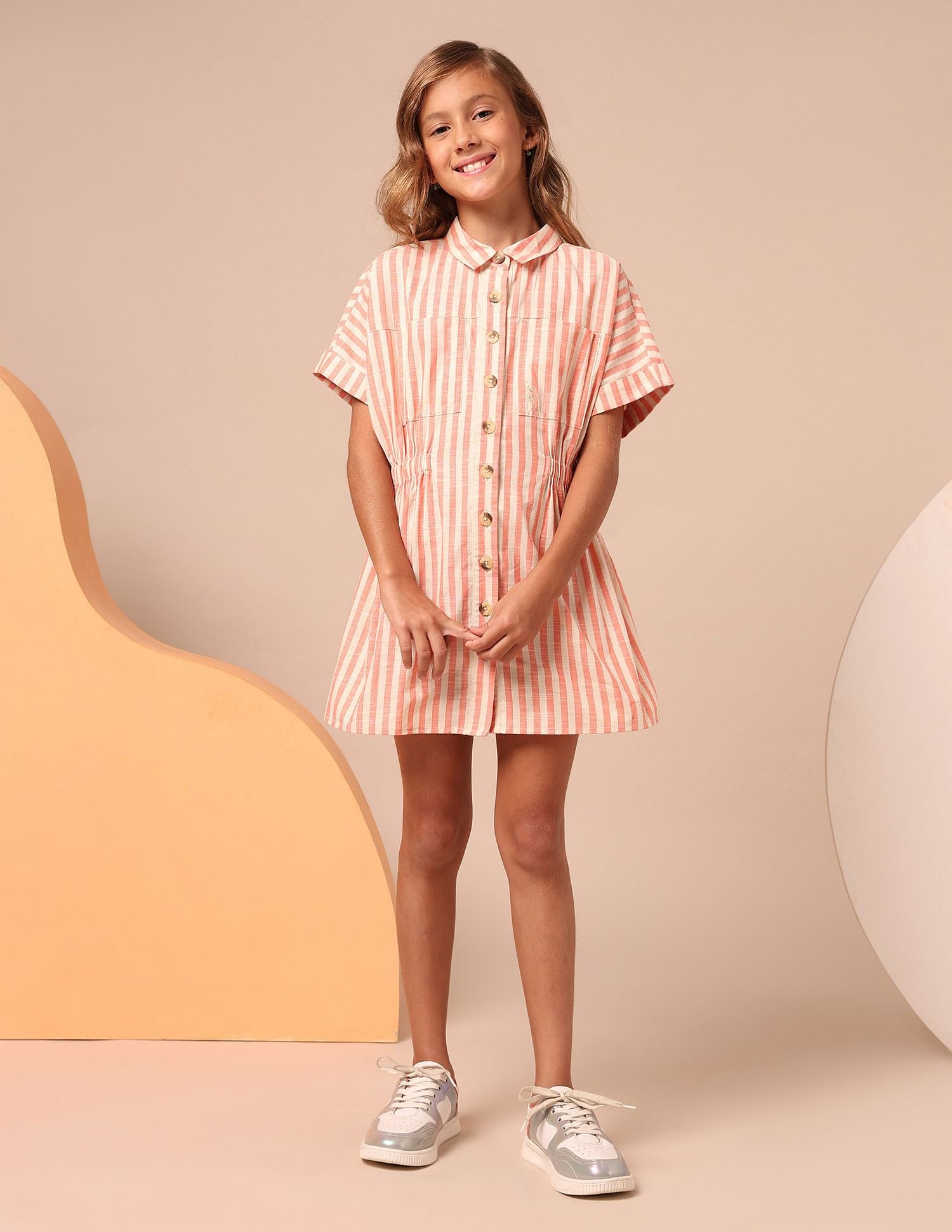Girls Vertical Striped Shirt Dress
