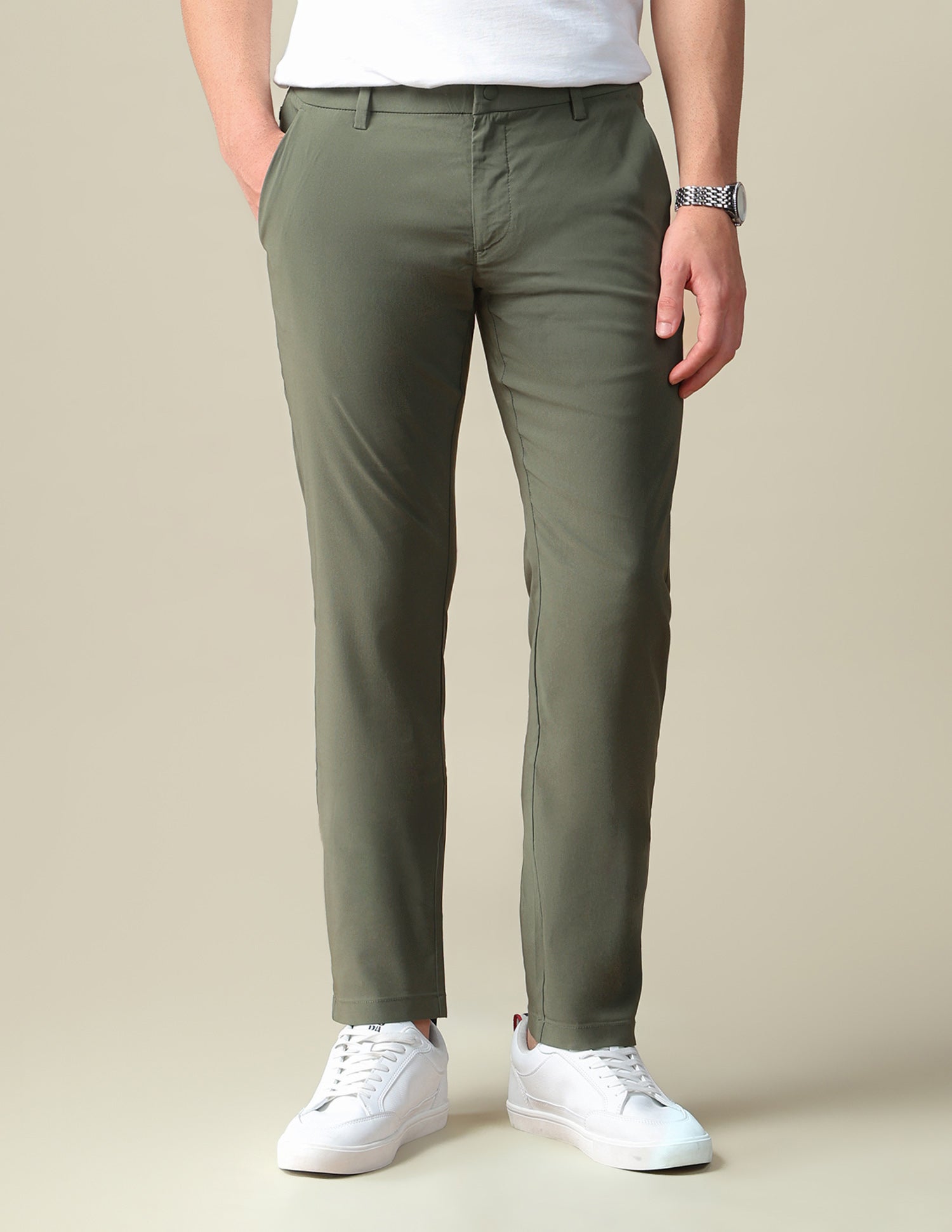 Denver Slim Fit Mid Rise Trousers Olive - U.S. Polo Assn. India | Large
