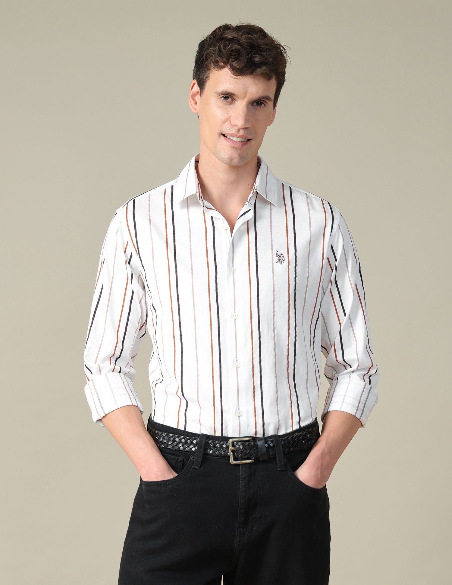 Vertical Striped Satin Shirt Rust - U.S. Polo Assn. India | Large