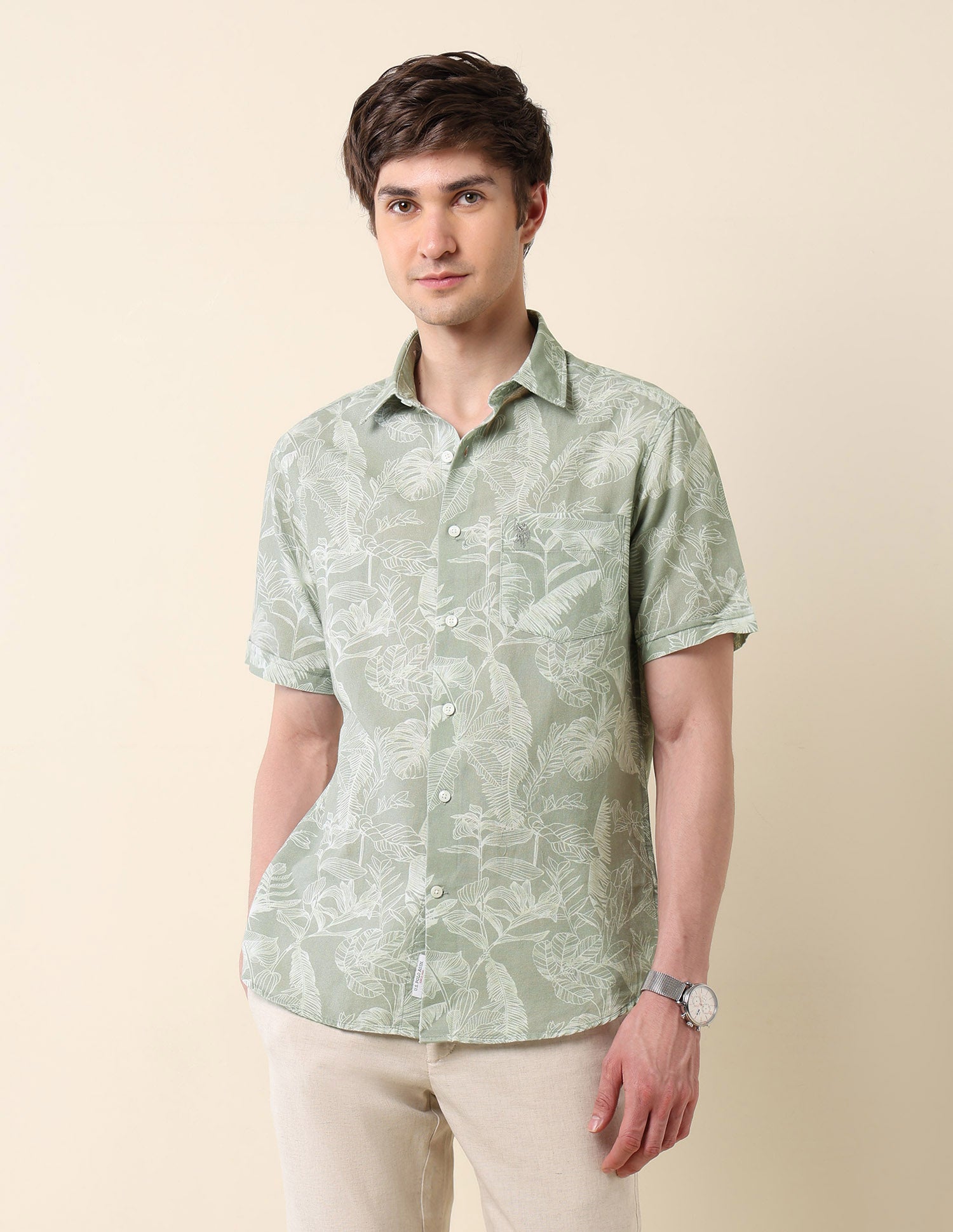 Tropical Printed Tailored Fit Shirt Sage - U.S. Polo Assn. India | Large