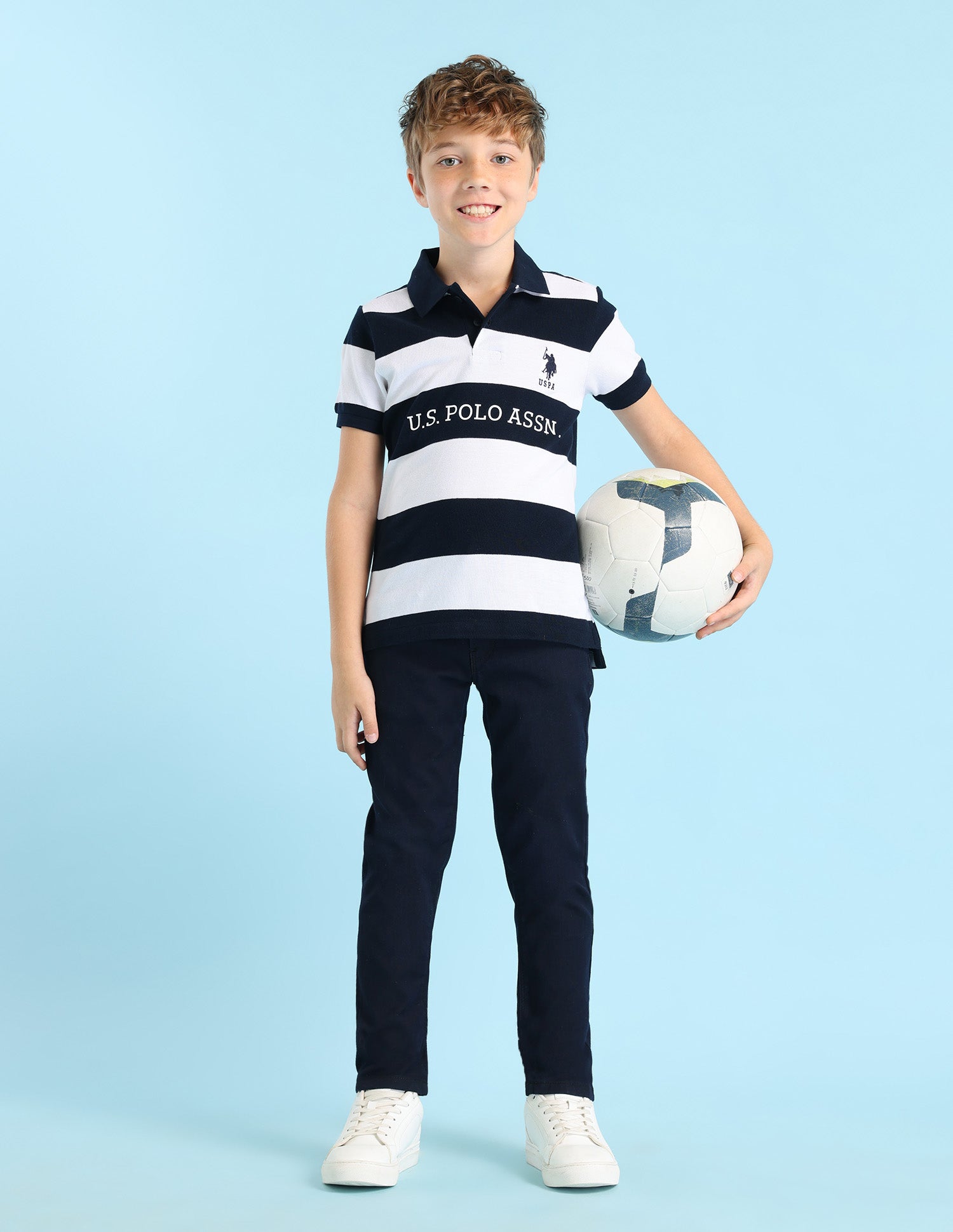 Boys Horizontal Striped Regular Fit Polo Shirt
