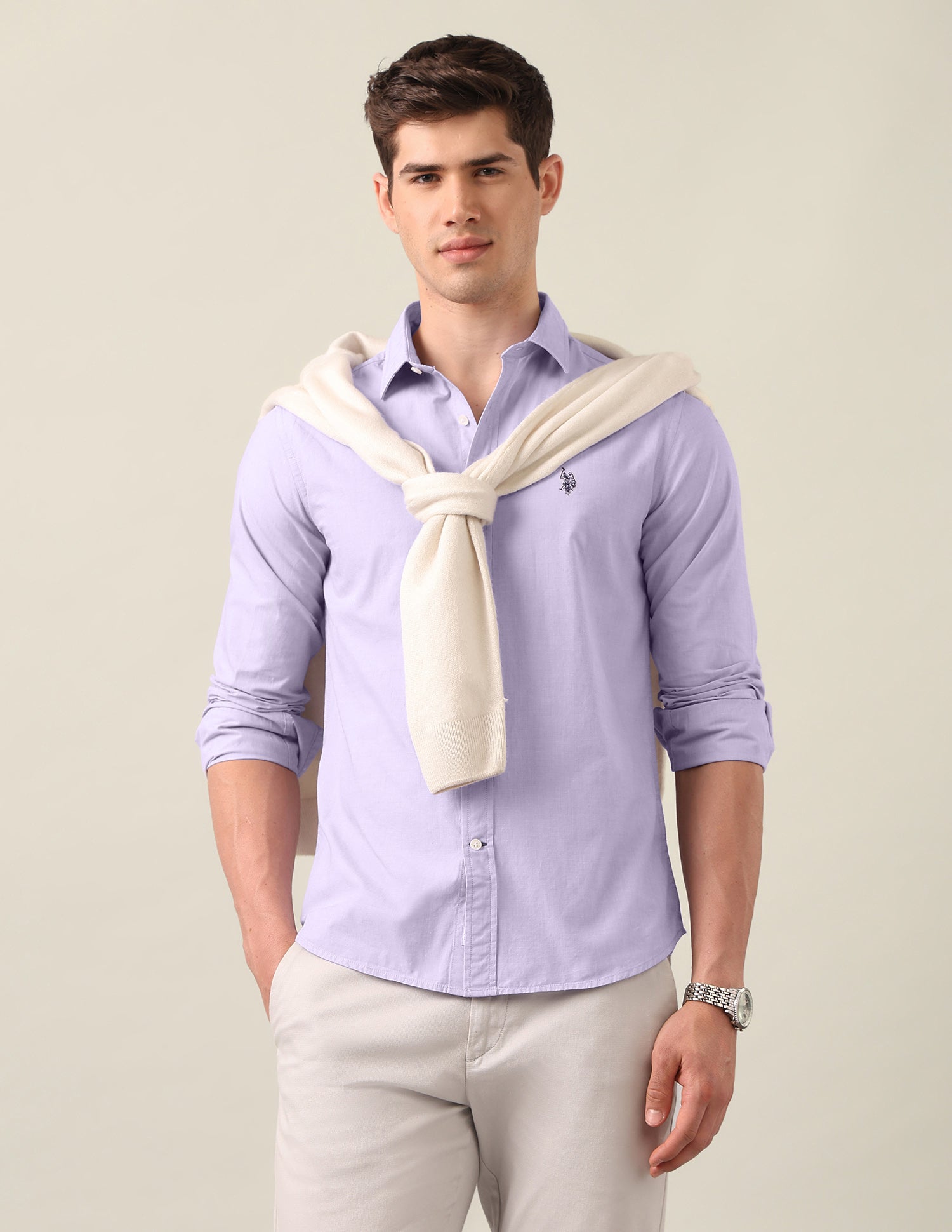 Tailored Fit Solid Shirt Lavender - U.S. Polo Assn. India | Large