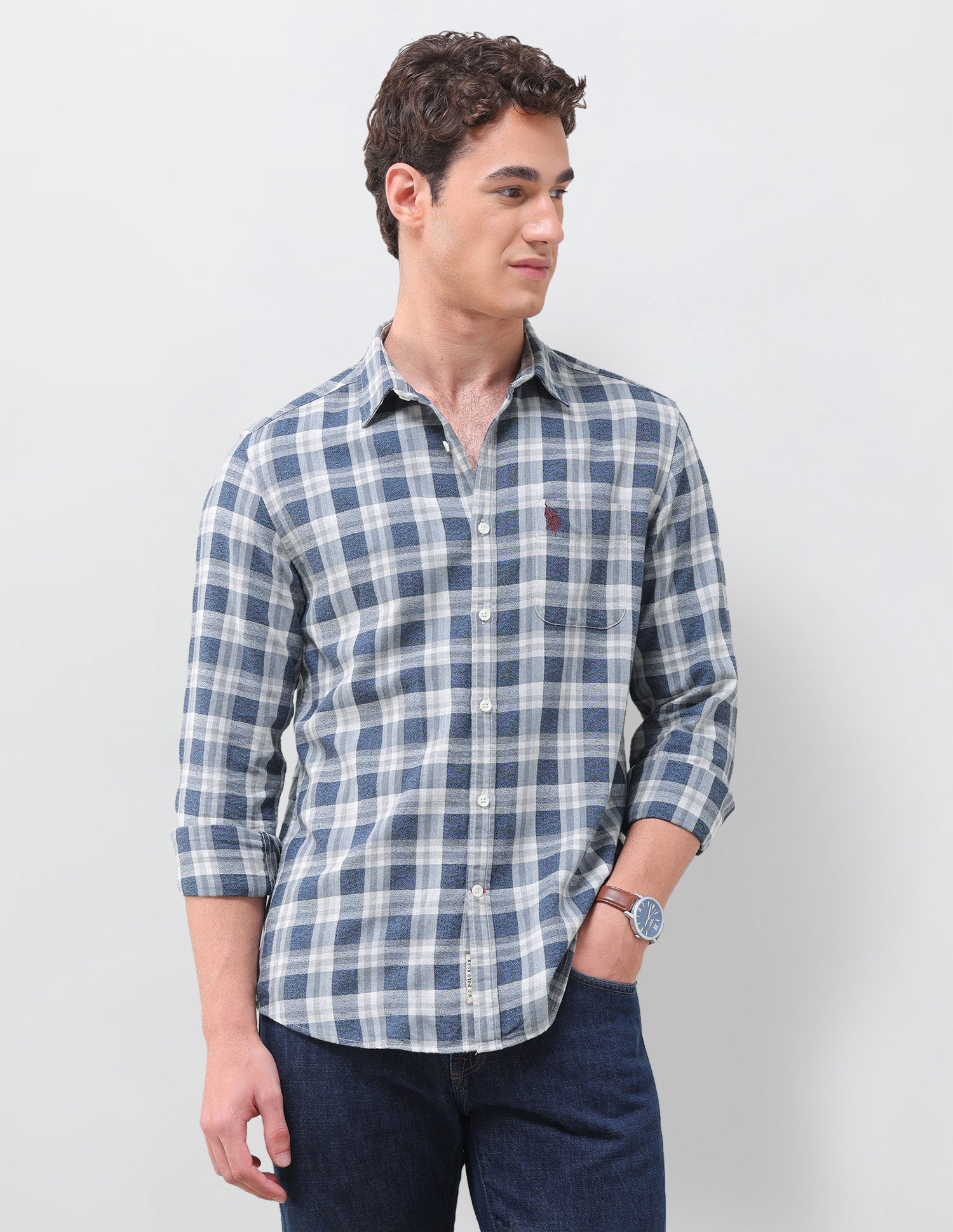 Plaid Checked Regular Fit Shirt Blue - U.S. Polo Assn. India | Large