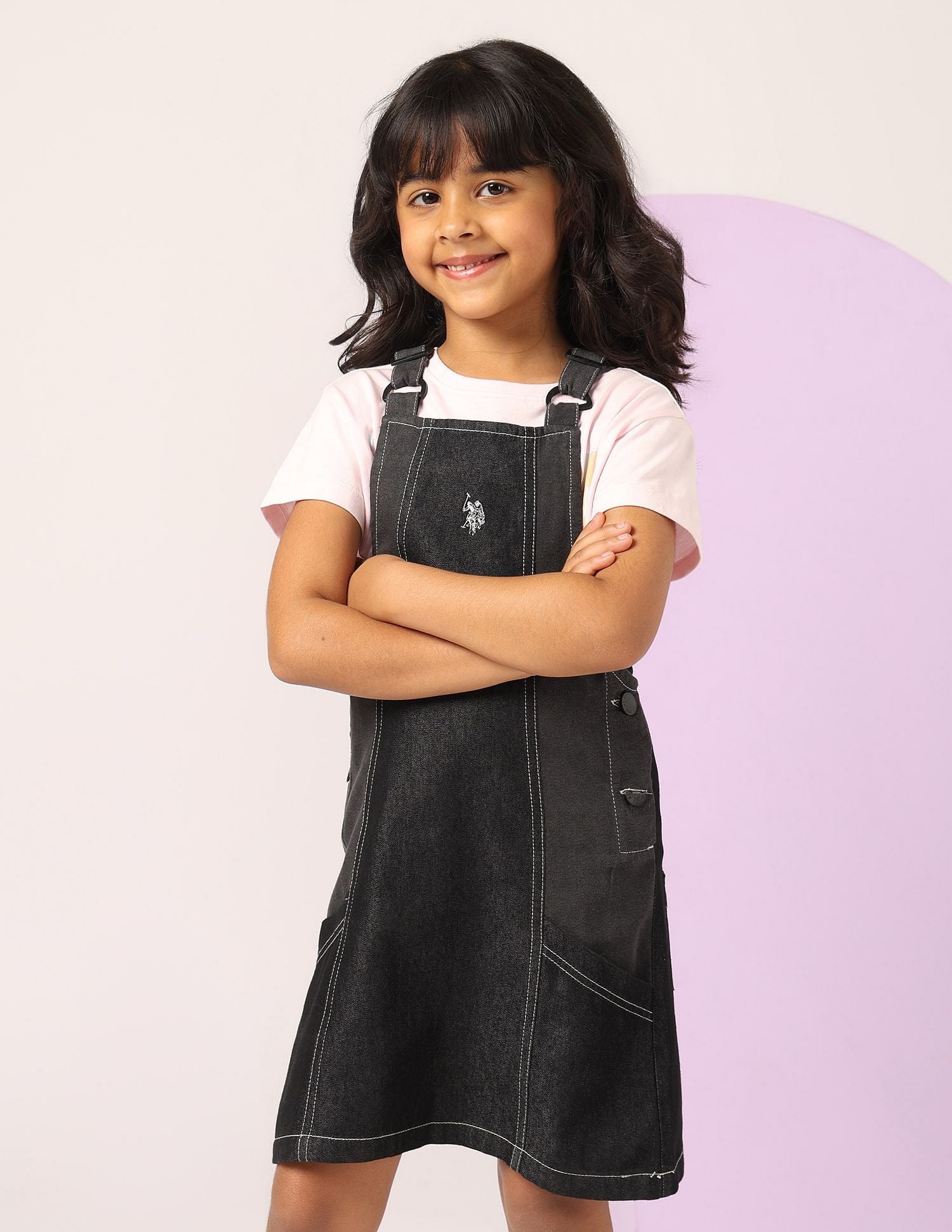 Girls Washed Dungree Dress Black - U.S. POLO ASSN. | Large