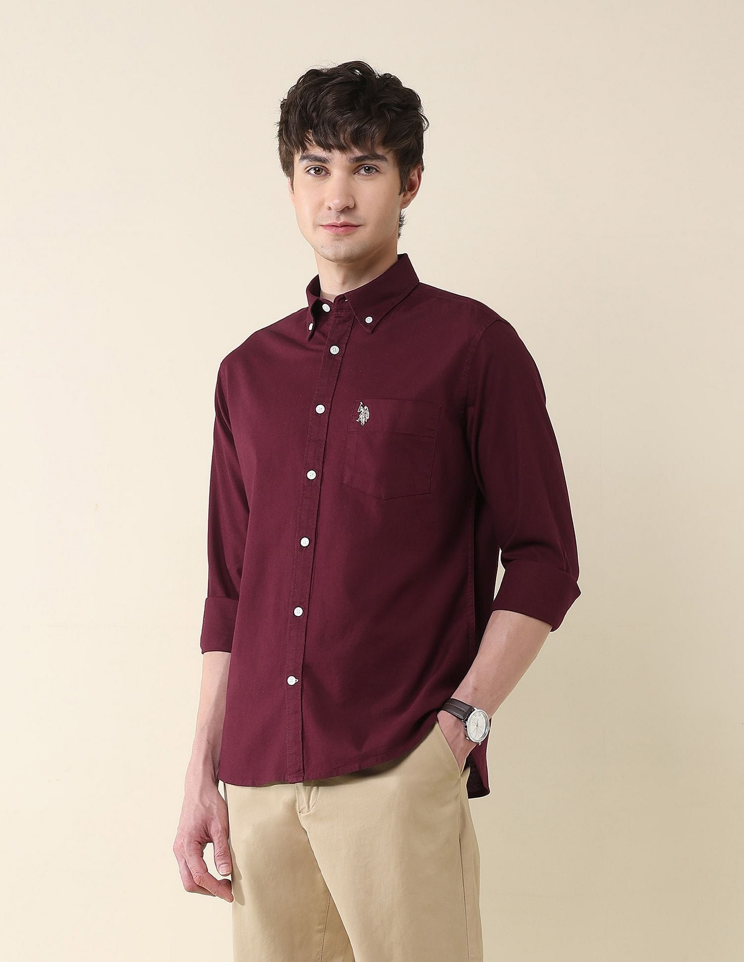 Solid Oxford Stretch Button Down Shirt