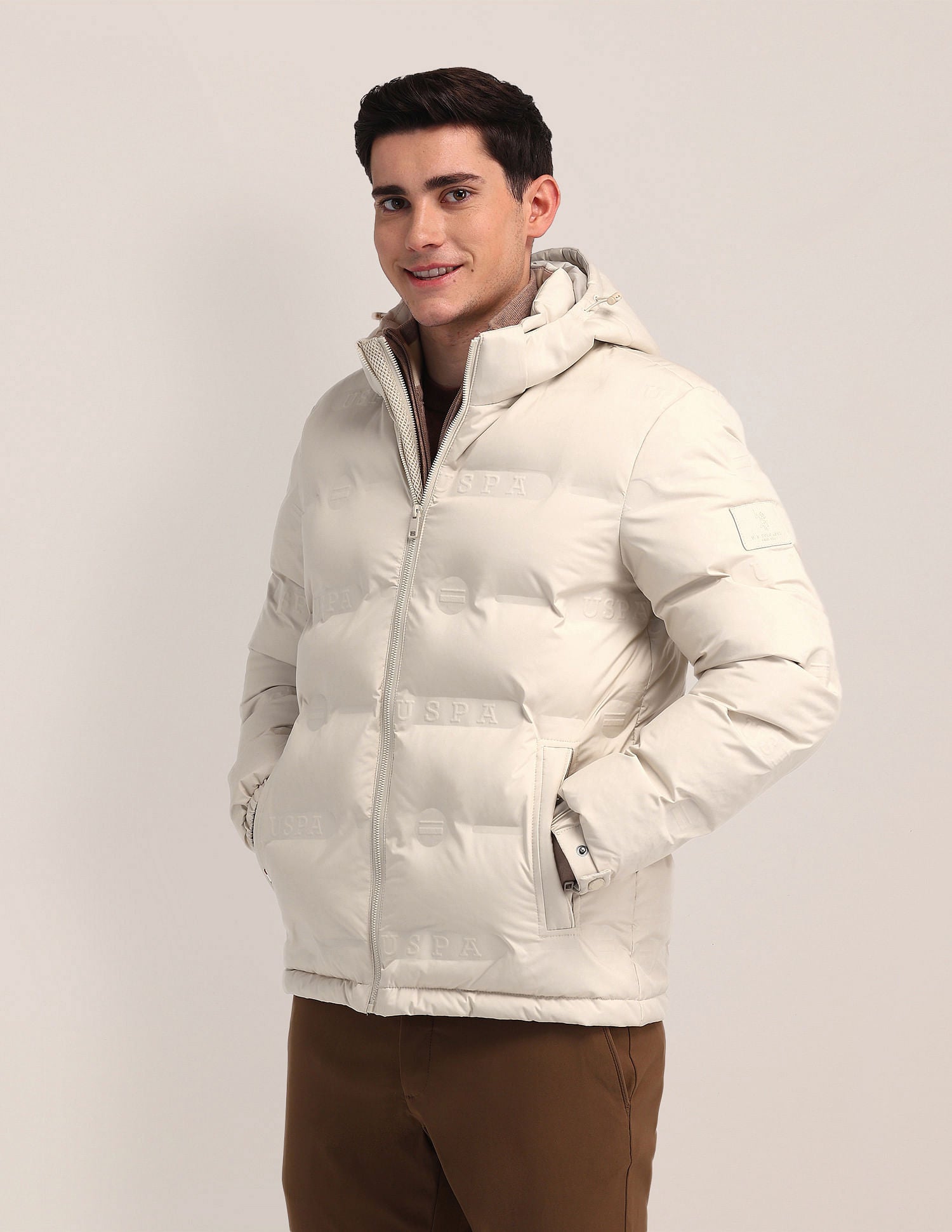 Detachable Hood Padded Jacket Beige - U.S. Polo Assn. India | Large